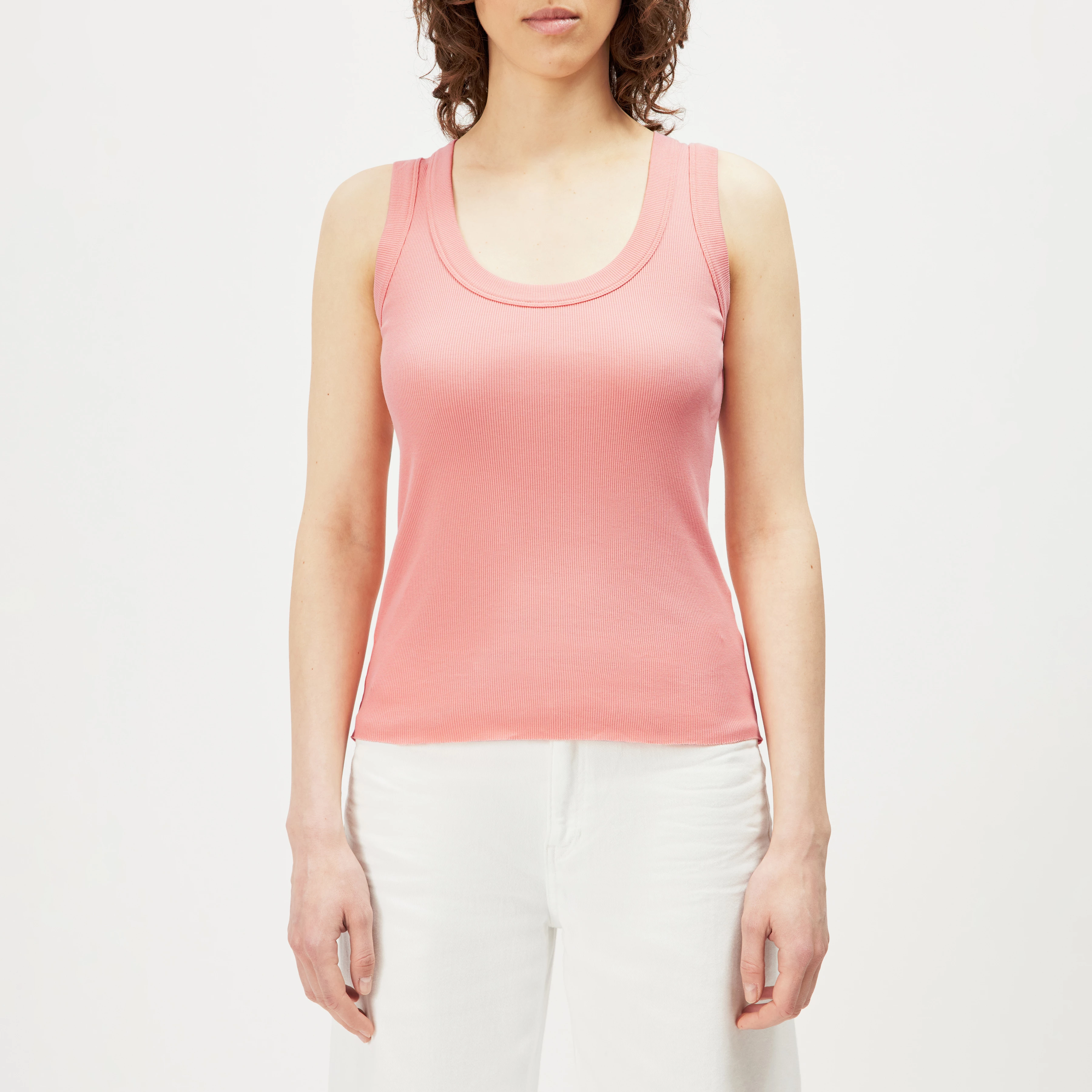 TAVIRA - Ribbed tank top with feminine round neckline - women - orange - Frontansicht