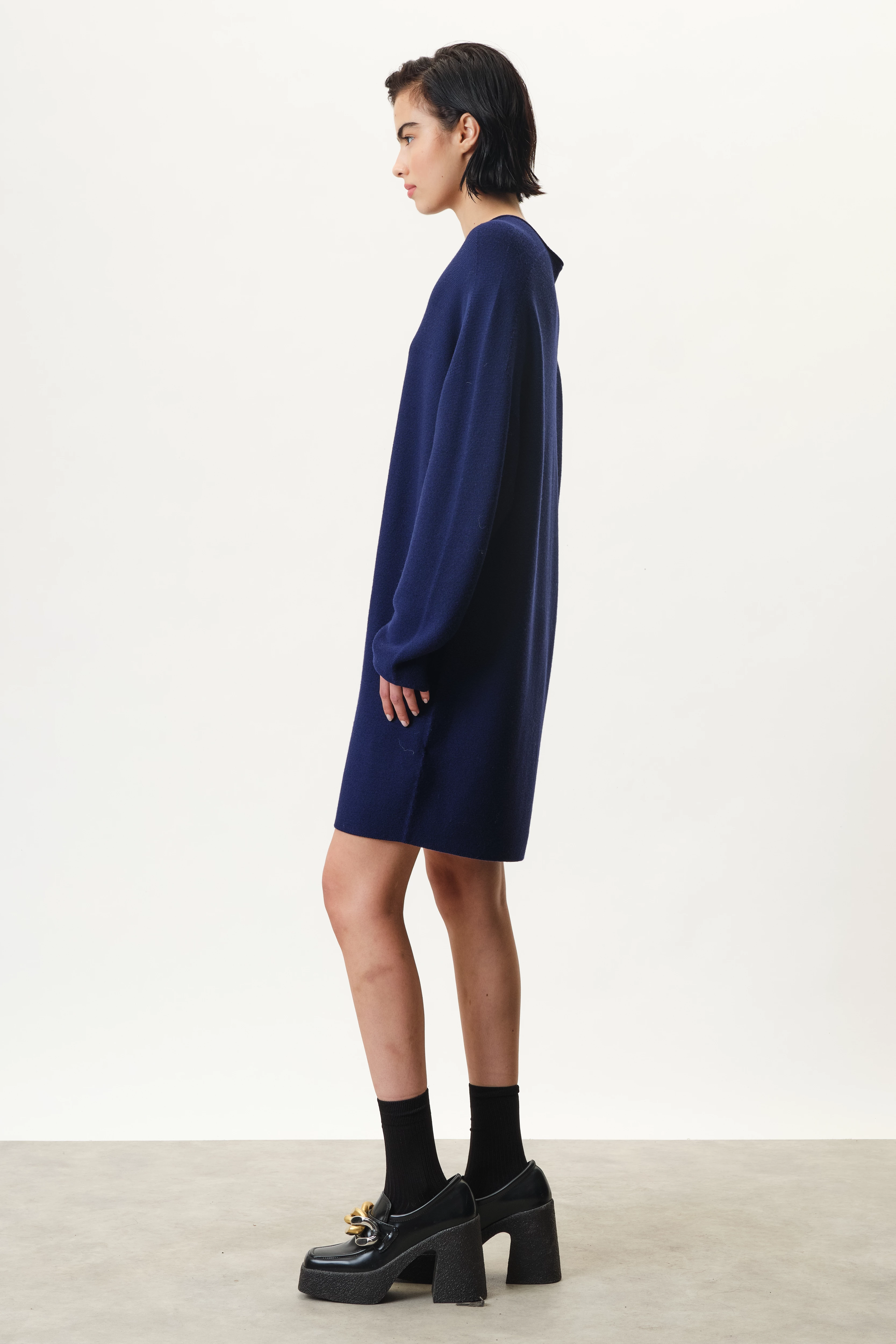 KADYRA - Minikleid mit Langarm in Merinowolle - Damen - blau - Seitenansicht