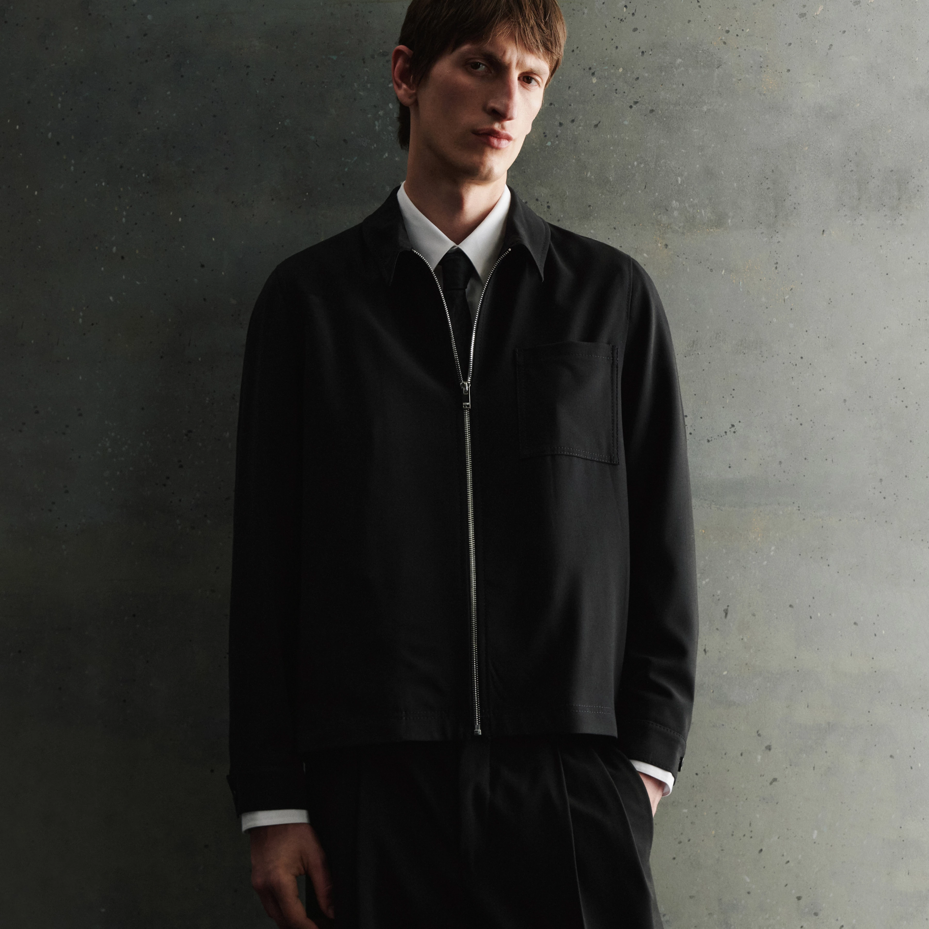 JERSON - Gabardine jacket with a turn-down collar - men - black