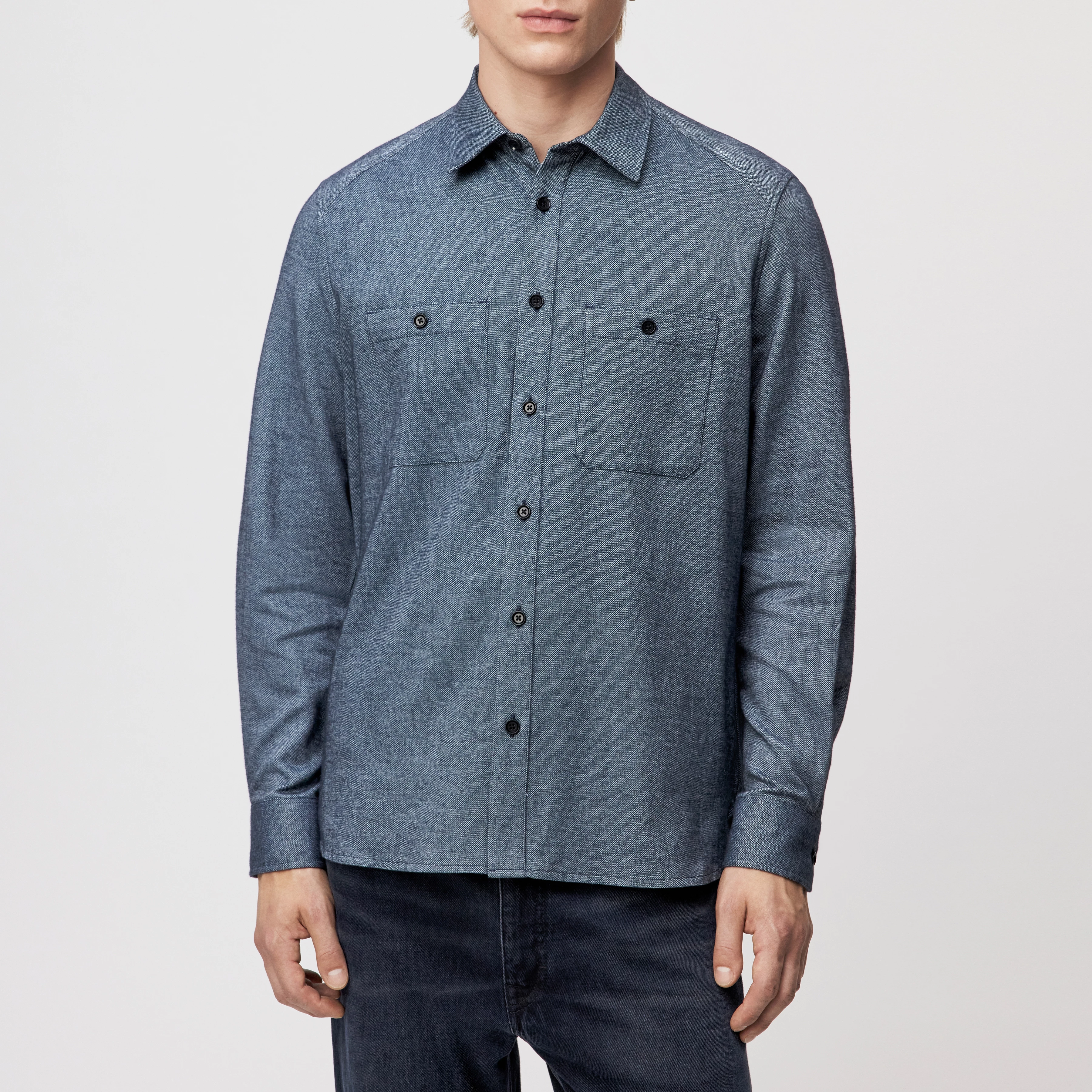 NOWEN_D - Work Wear Inspired Shirt in angerautem Flanell - Herren - blau - Frontansicht