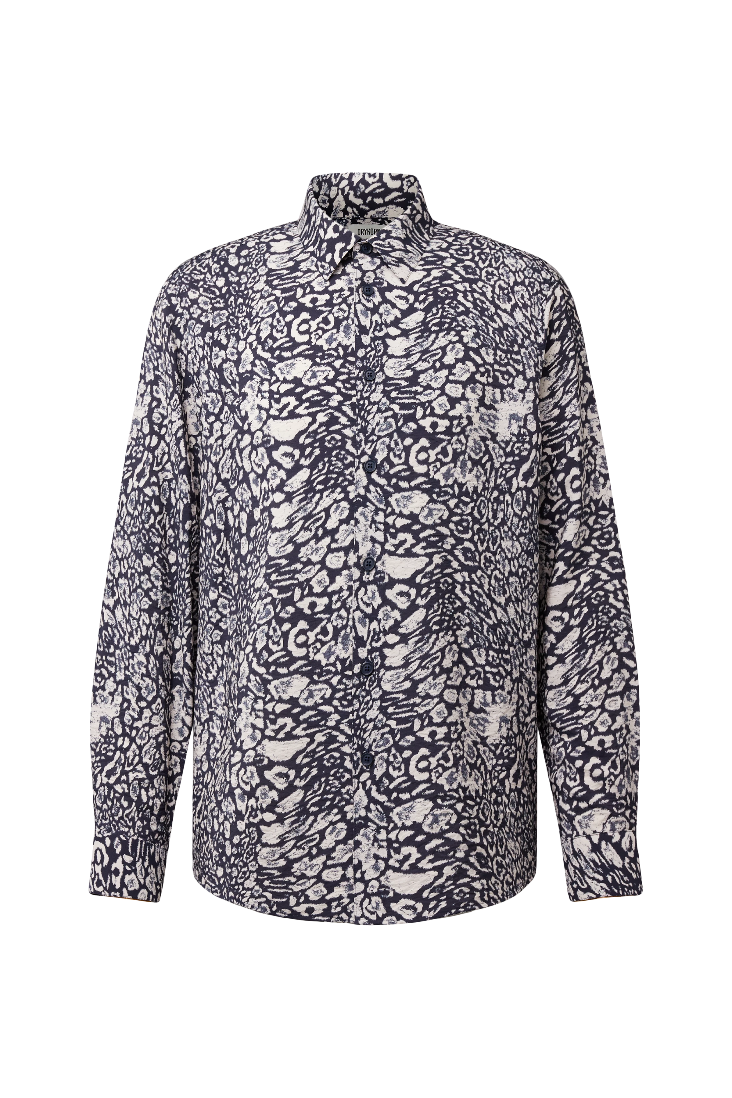 RAMIS - Regular fit leopard print twill shirt - men - blue - Freisteller Frontansicht