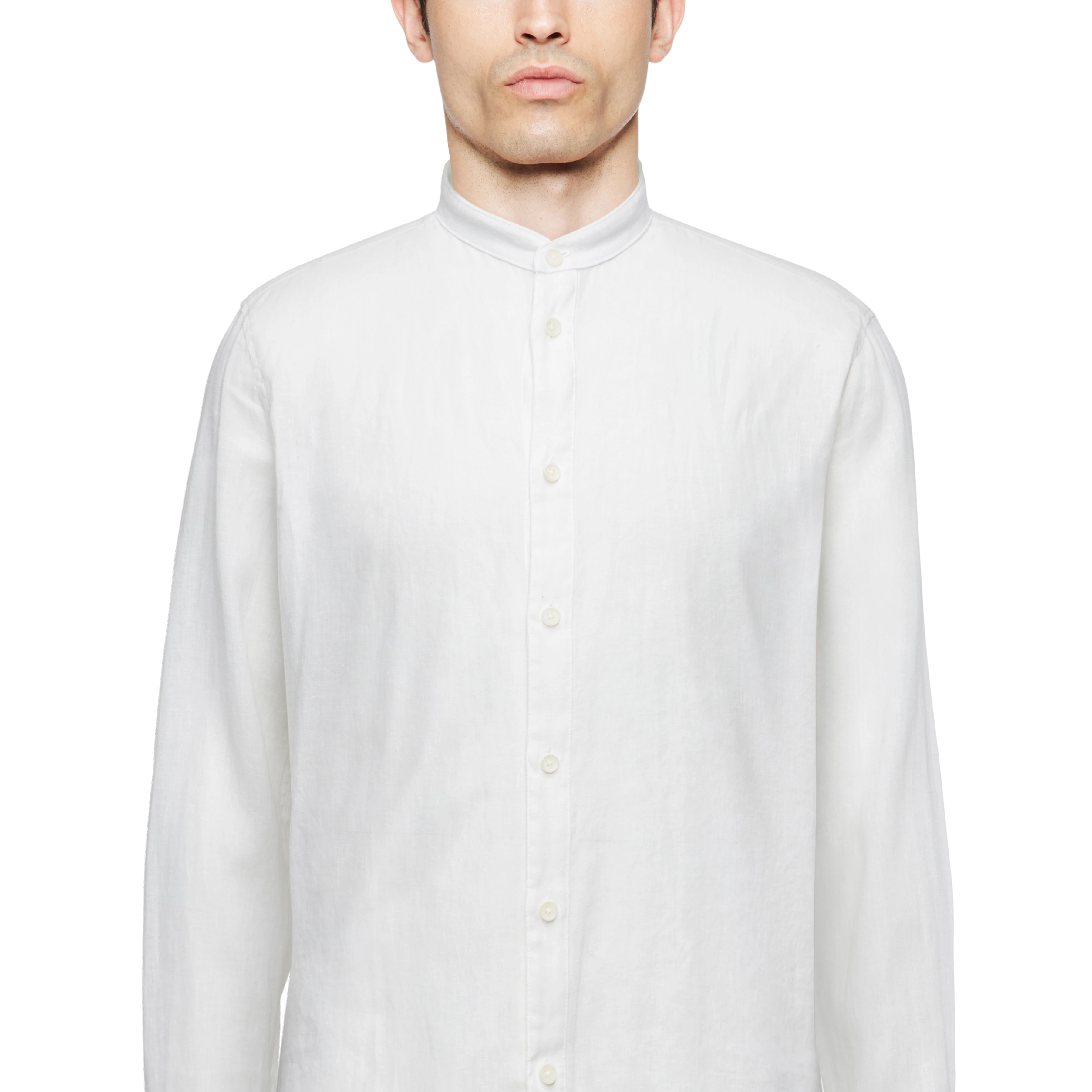 TALOC - Chemise à col montant en mélange lin et coton - men - blanc - Detailansicht am Model