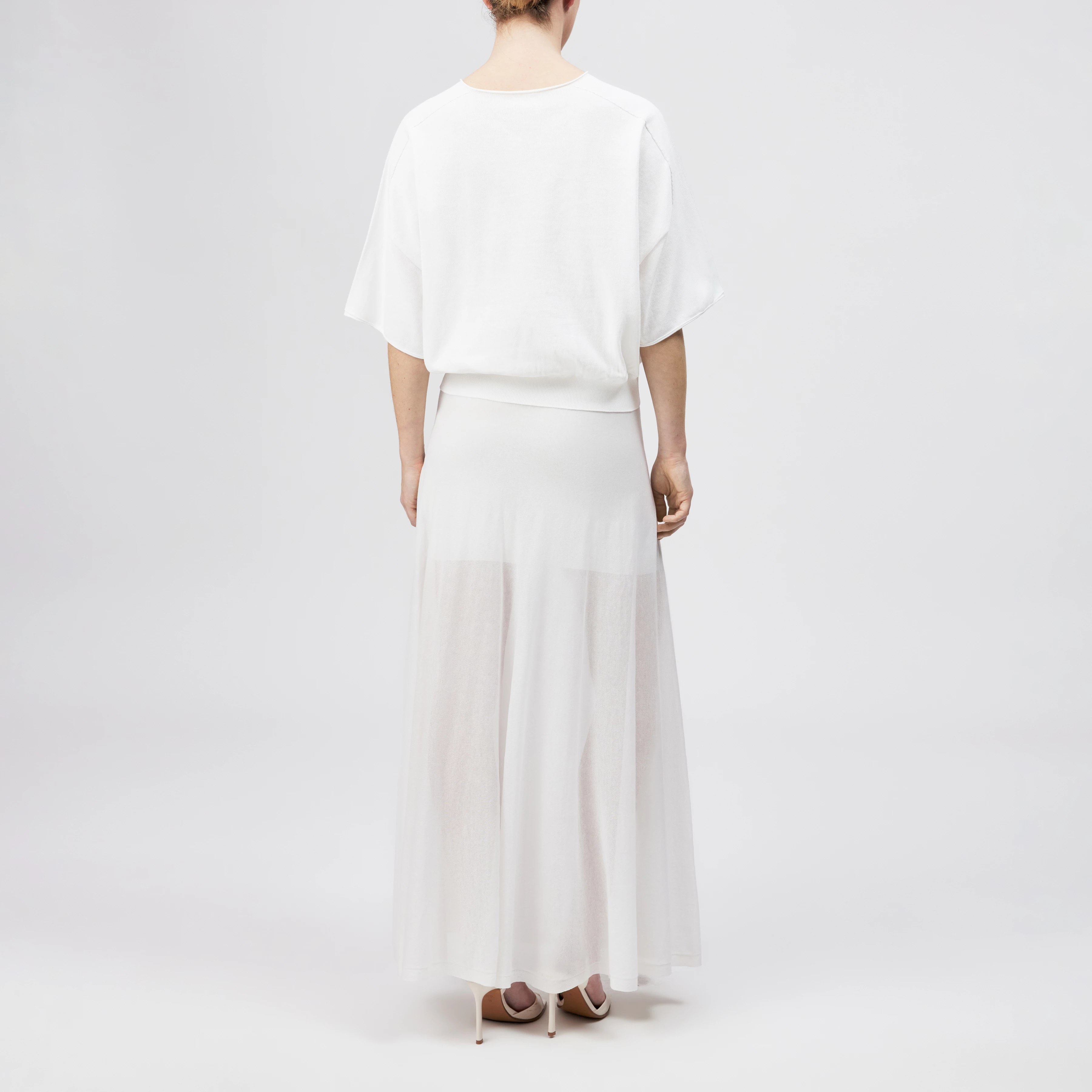 DILARY - Casual gebreid T-shirt in crêpe katoen - dames - wit - Rückansicht