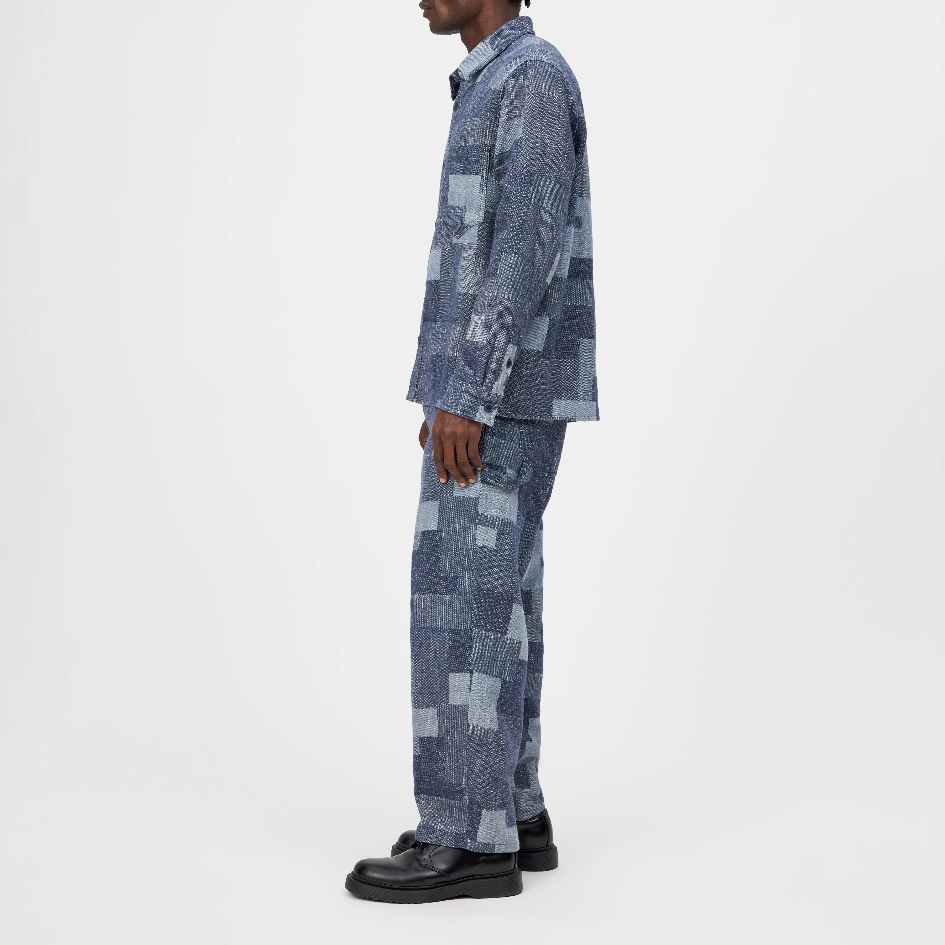 DIEGGO - Overshirt mit Brusttasche in Baumwoll-Mix - Herren - blau - Seitenansicht