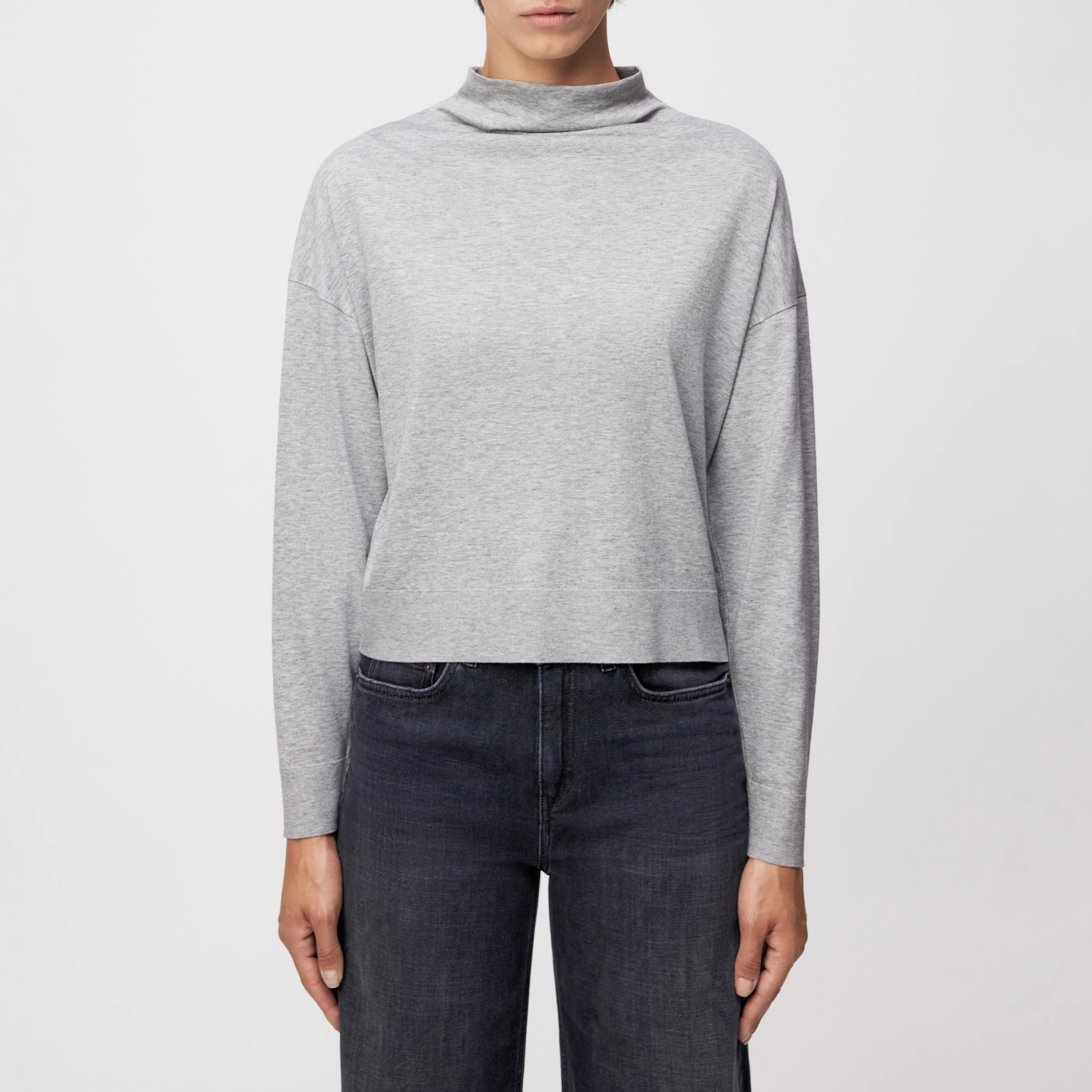 KORINA - Batwing long-sleeved top in lyocell-cotton blend - women - grey - Frontansicht