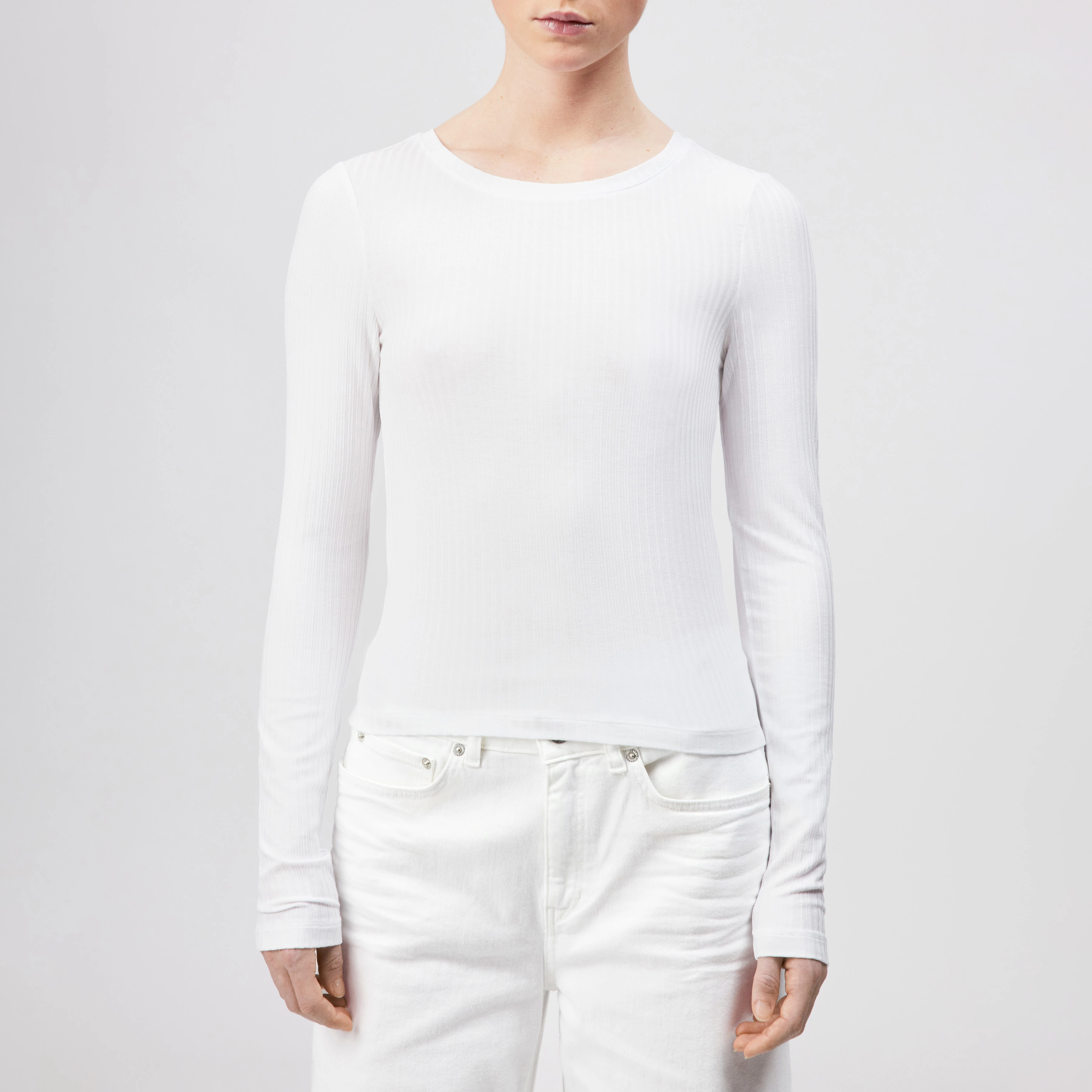 HEJUNO - Slim fit ribbed jersey long-sleeve shirt - women - white - Frontansicht
