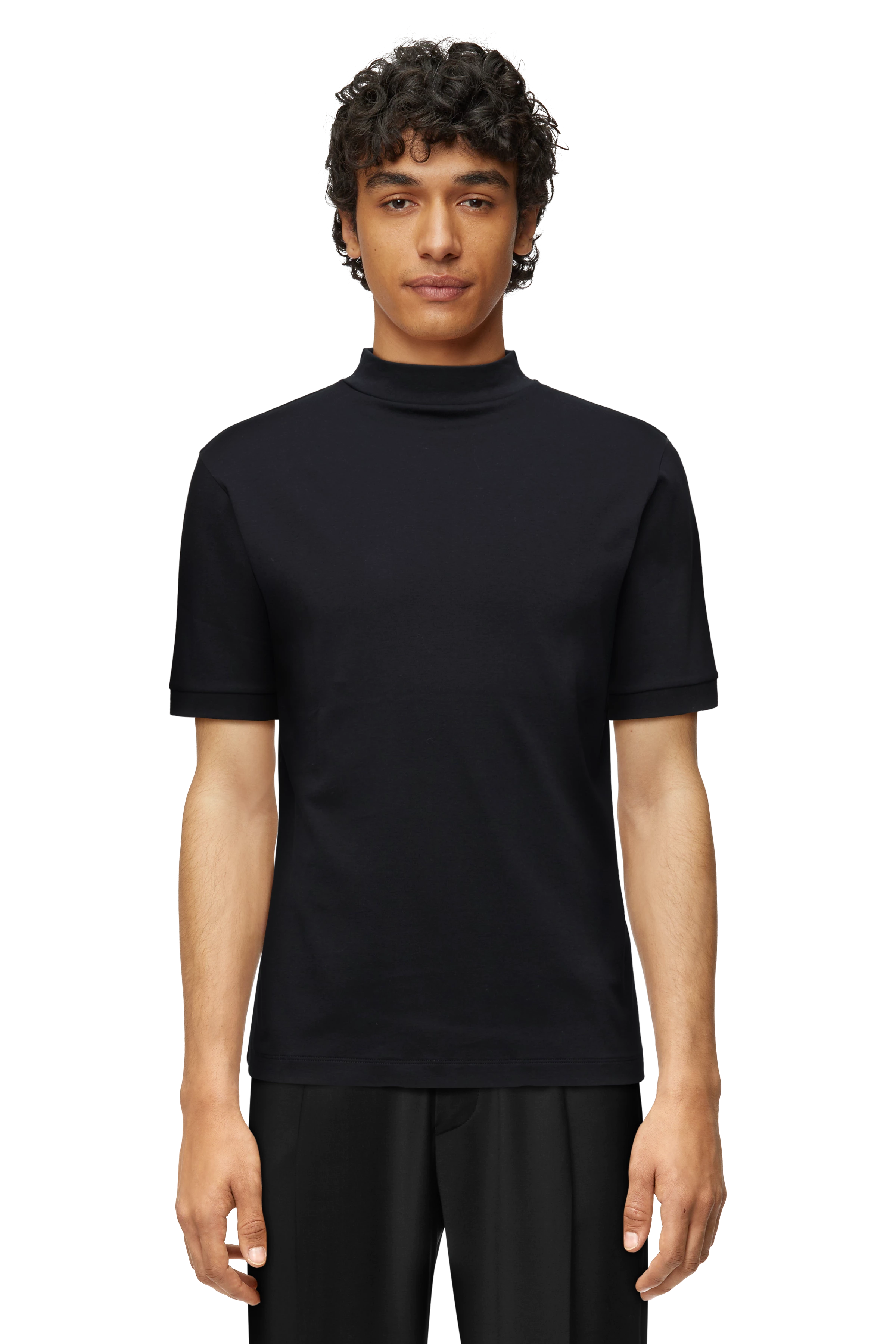 DUSTIN - T-shirt with small stand-up collar in stretch cotton - men - Natural Aluminium - Frontansicht