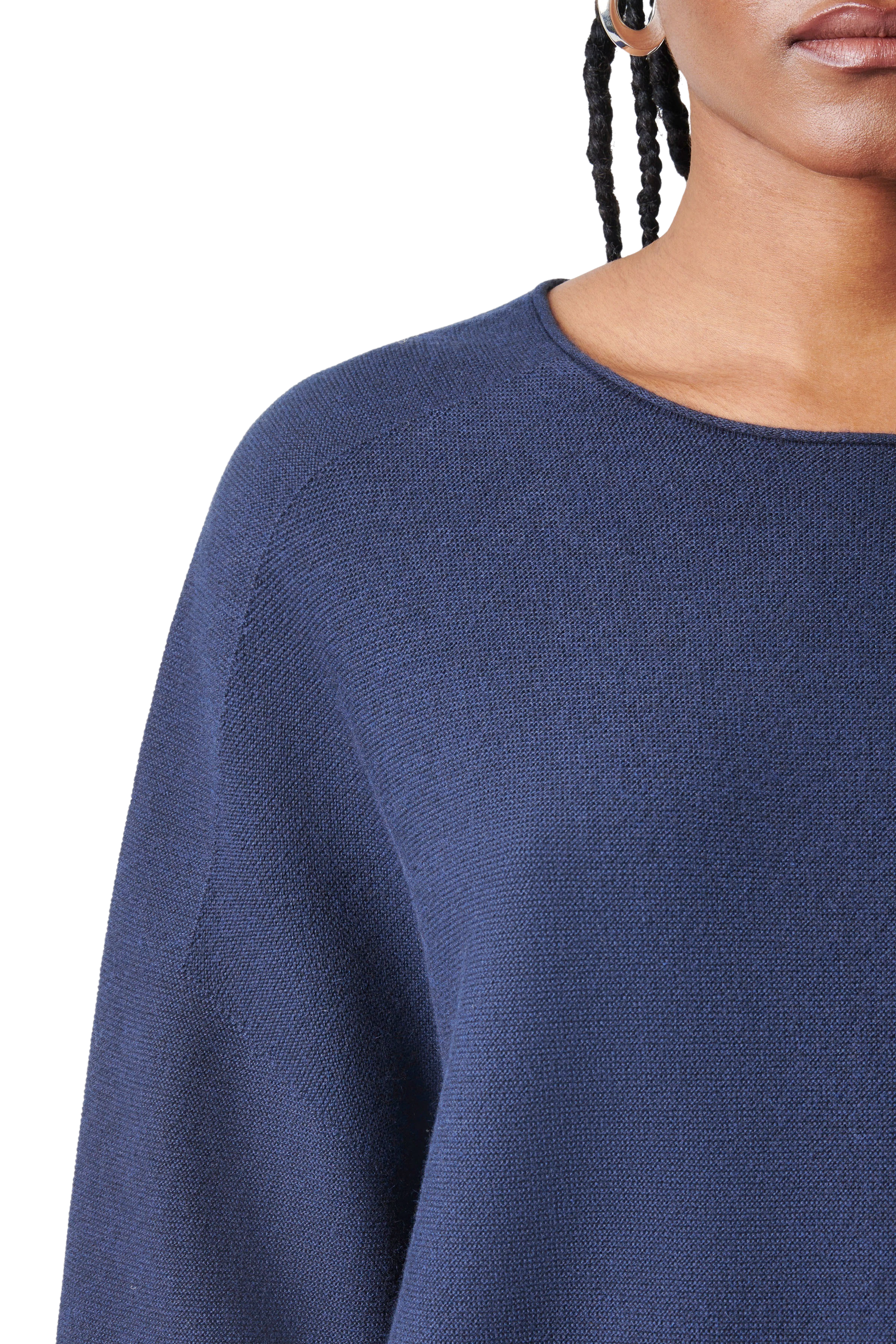 MEAMI - Vekürzter Egg-Shape Pullover in Baumwoll-Kaschmir - Damen - blau - Seitenansicht