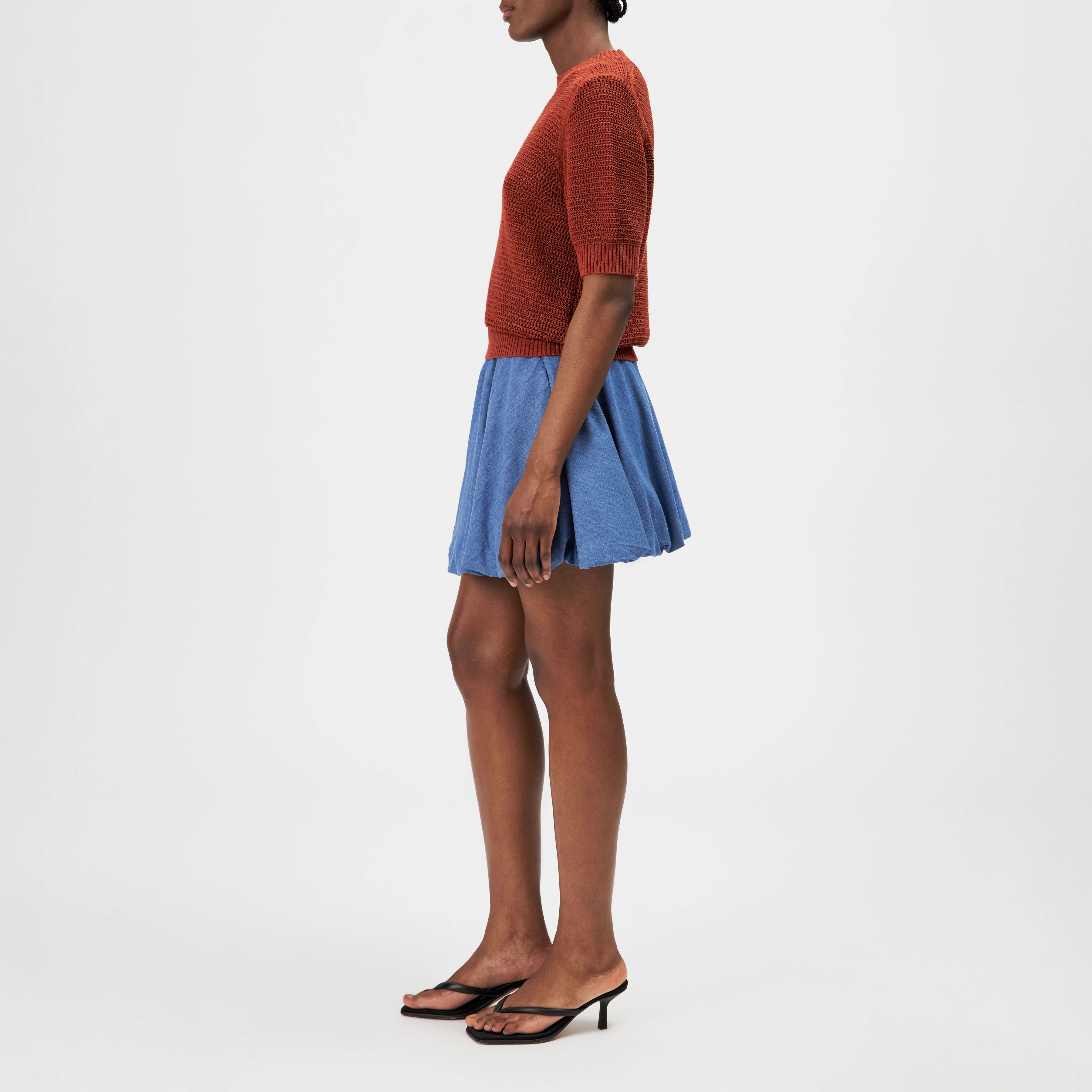 SANIDY - Chunky knit short sleeve in cotton blend - women - red - Seitenansicht