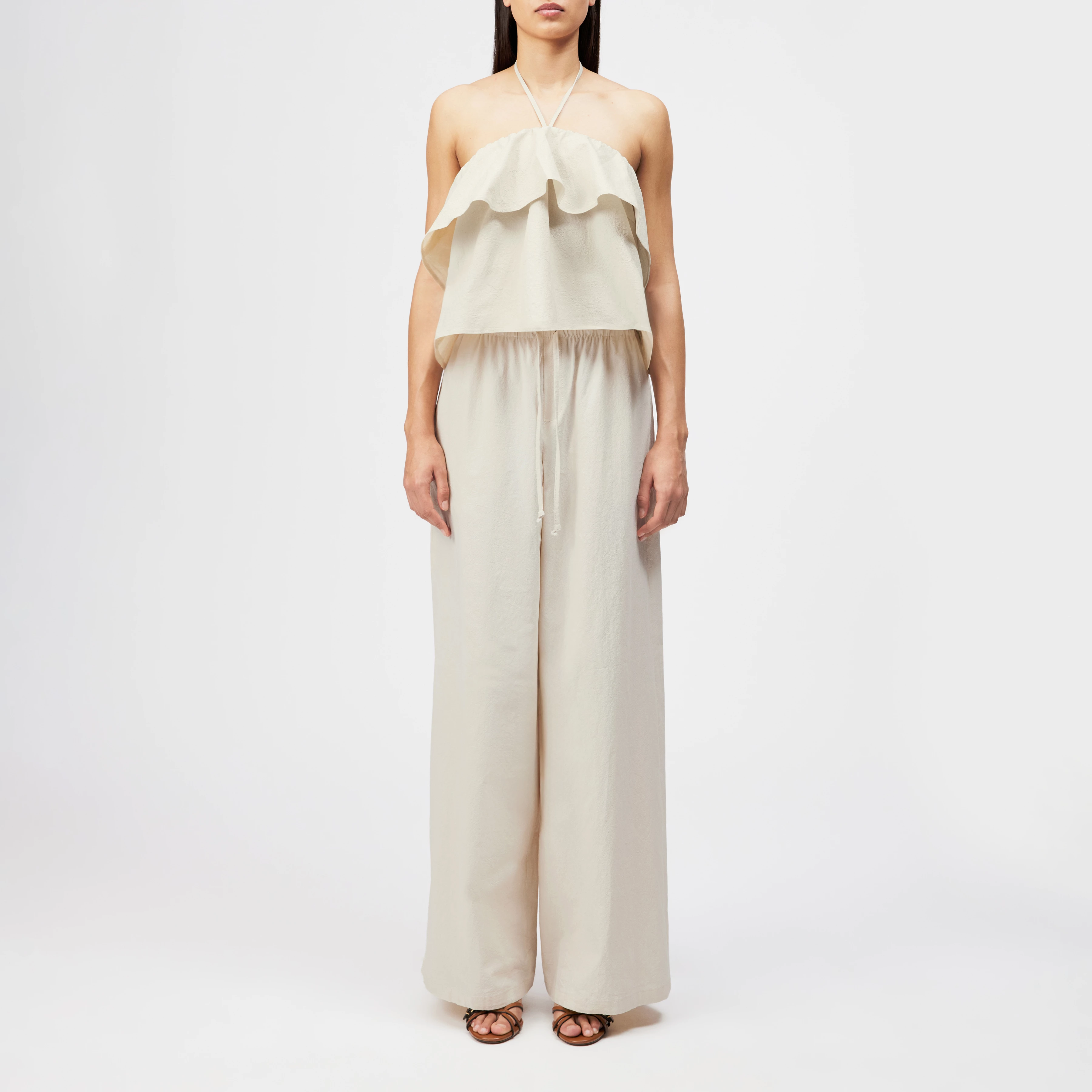 DWINDLE - Pantalon en coton pur. - women - beige - Ganzkörper-Frontansicht