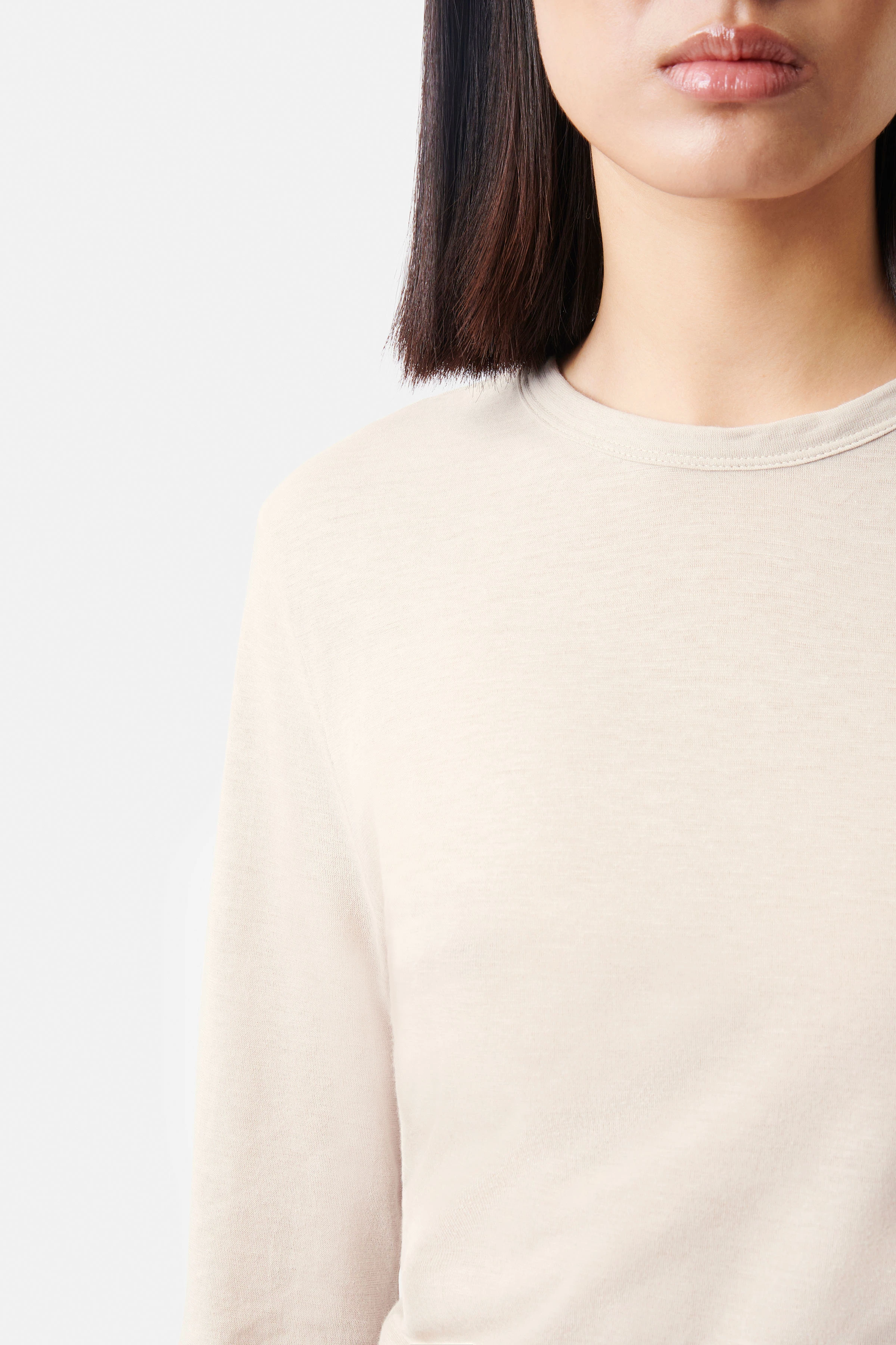 LISLY - Schmales Longsleeve in Baumwoll-Jersey - Damen - beige - Seitenansicht