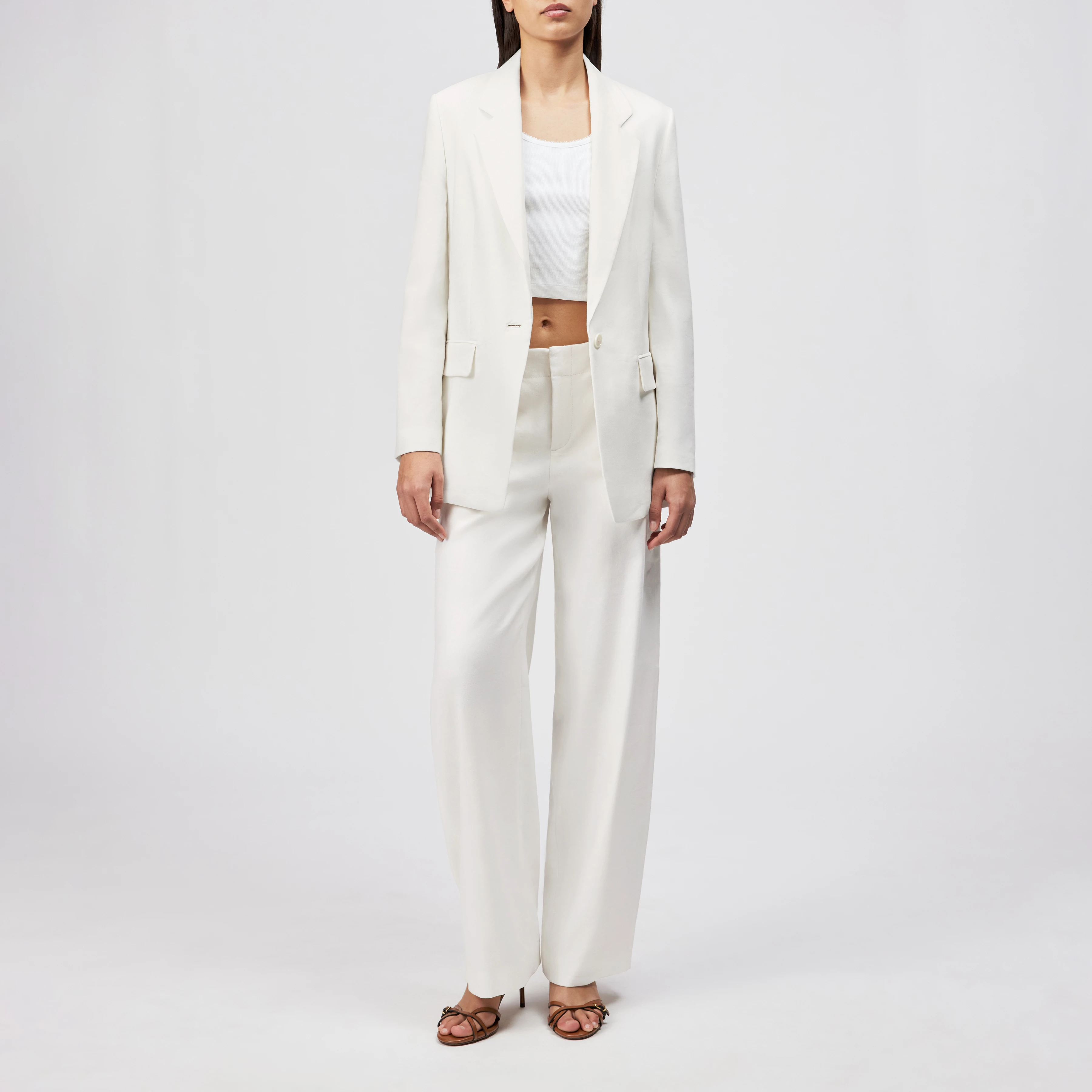 GLENDALE - Boyfriend Blazer in Linen Blend - women - off white - Ganzkörper-Frontansicht