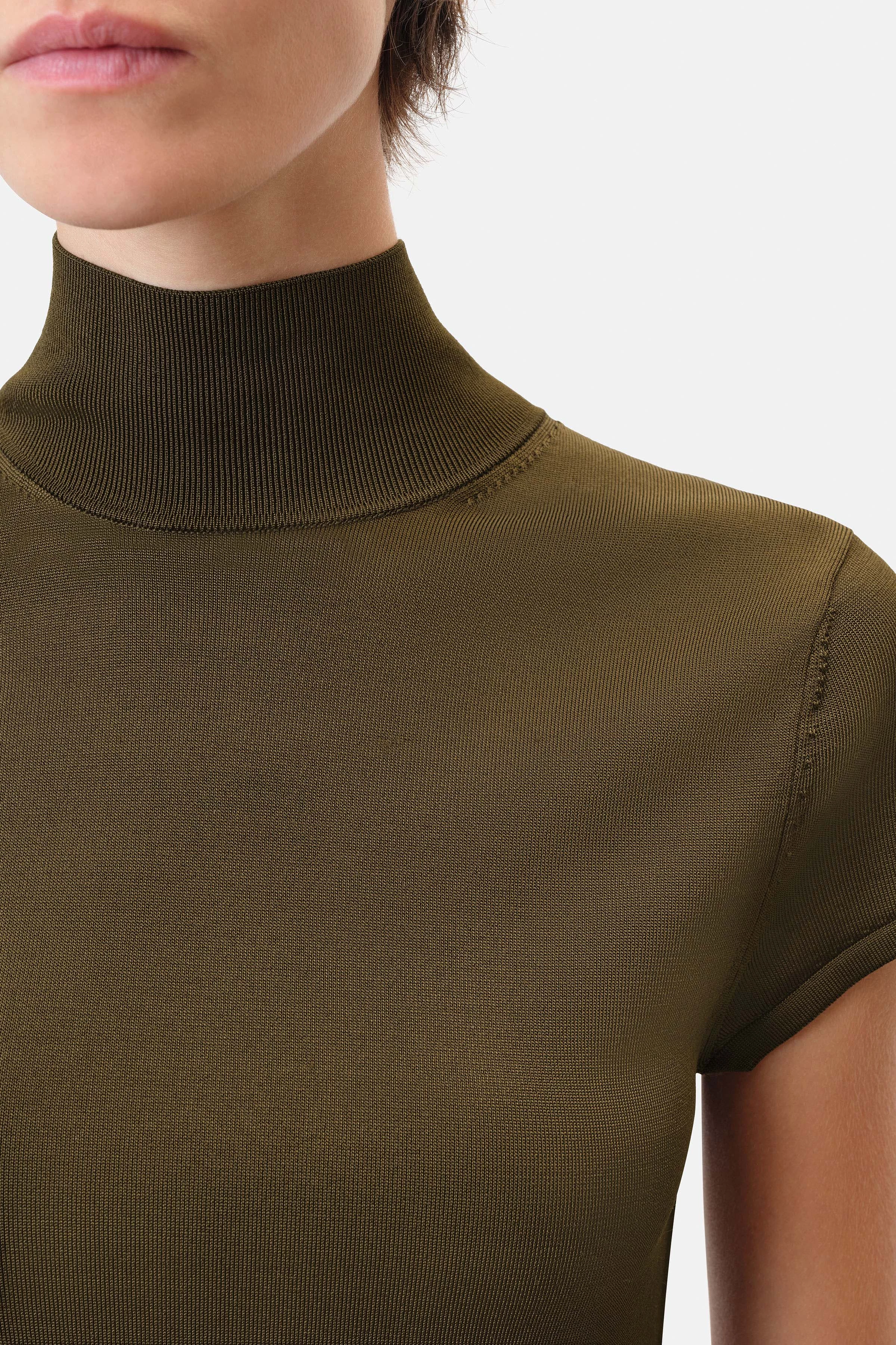 IRIMA - t-shirt met col van glanzende viscose - dames - bruin - Seitenansicht