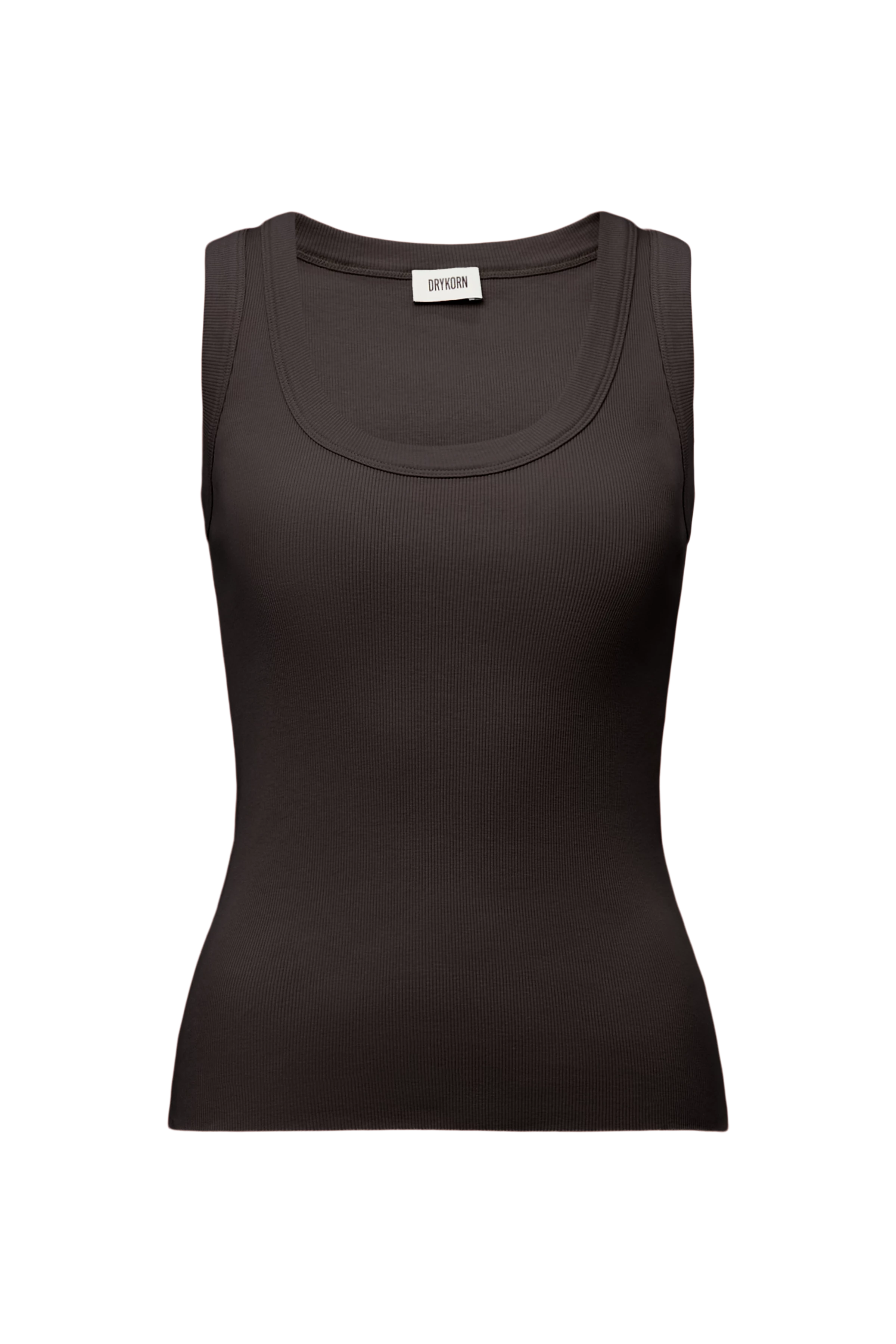 TAVIRA - Ribbed tank top with feminine round neckline - women - brown - Freisteller Frontansicht