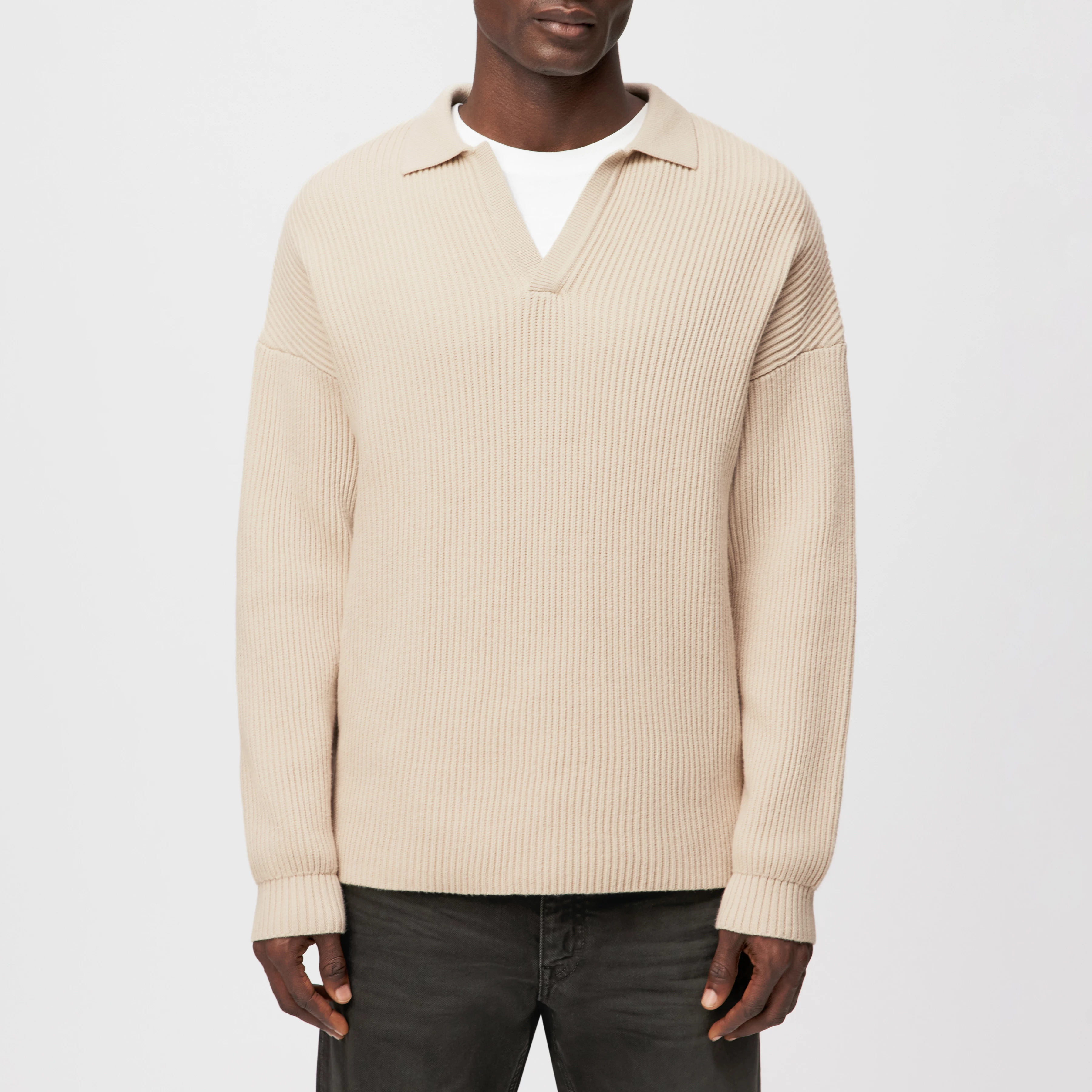 RUSTINO - Strickpullover mit Polokragen in Baumwoll-Mix - Herren - beige - Frontansicht