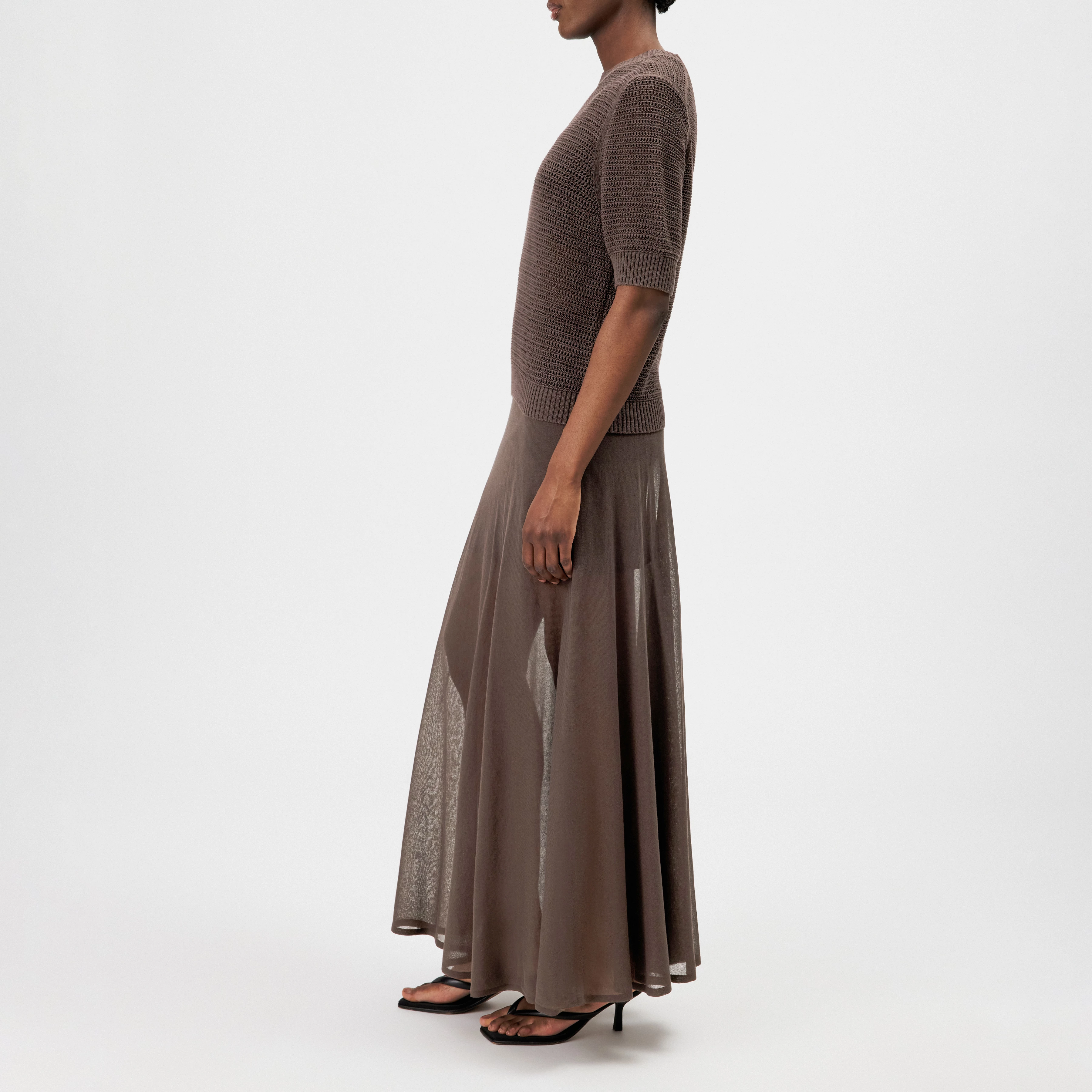 SANIDY - Chunky knit short sleeve in cotton blend - women - brown - Seitenansicht