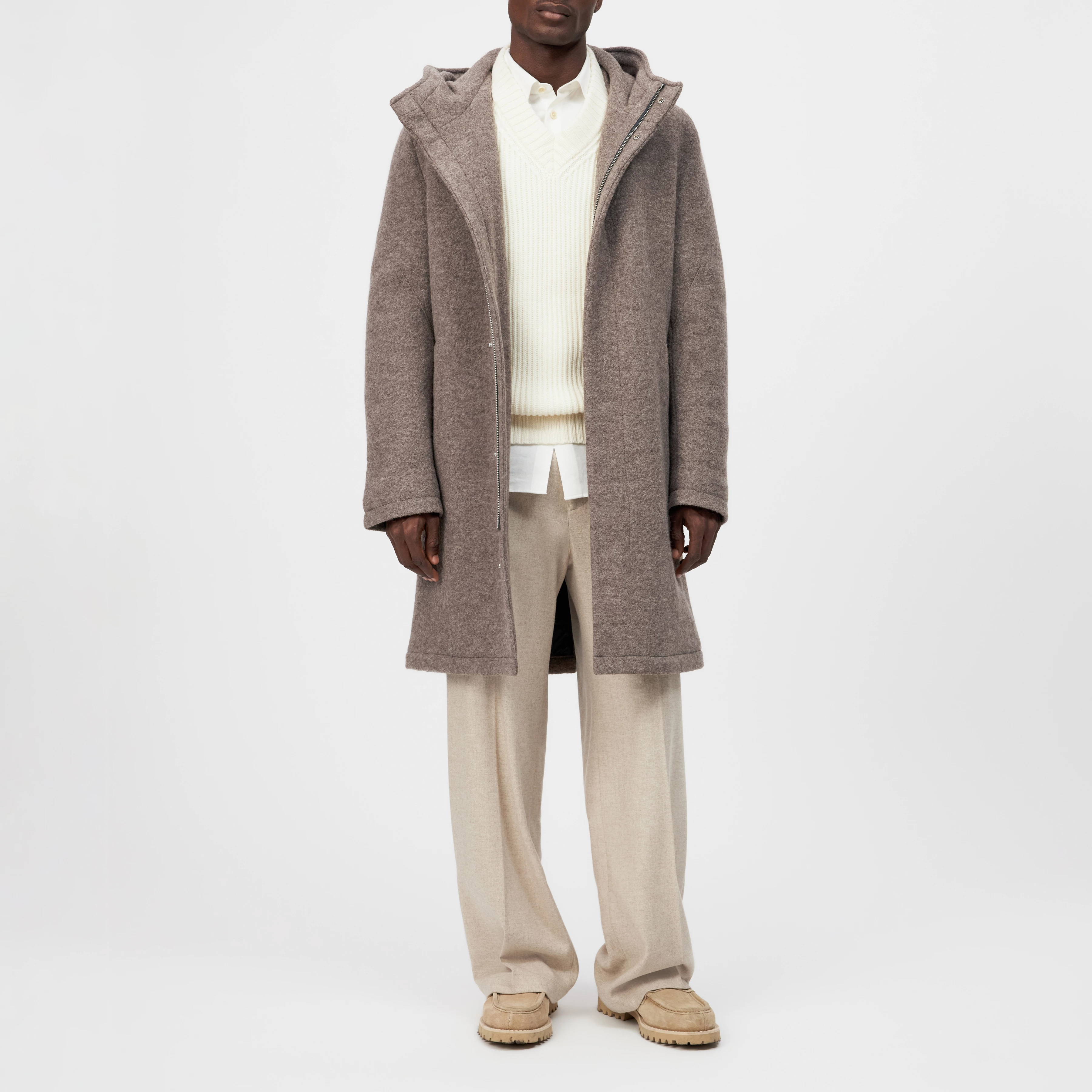 NAUKANO - Wool coat with hood - men - brown - Ganzkörper-Frontansicht