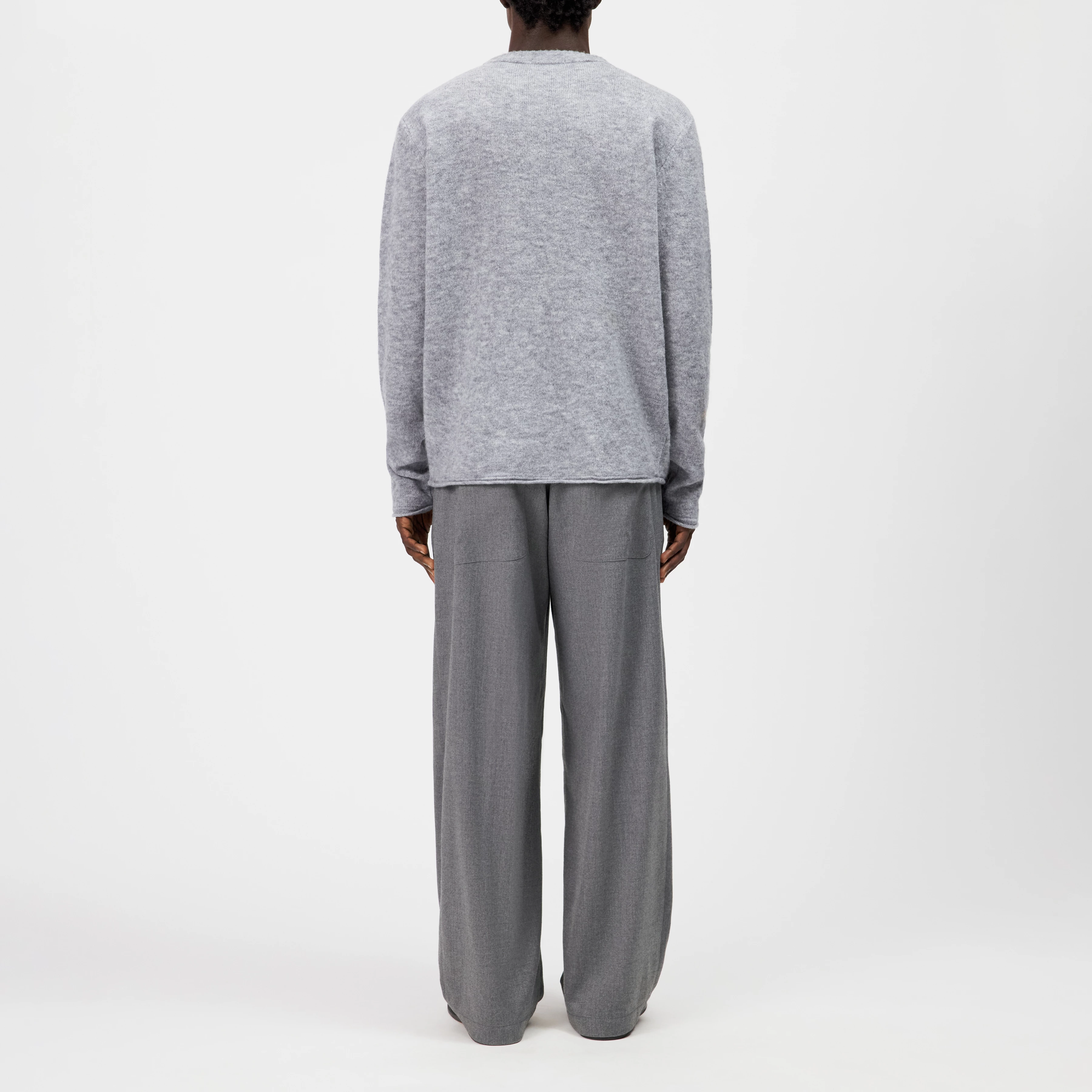 LEANDO - Round-neck jumper in wool blend - men - grey - Rückansicht