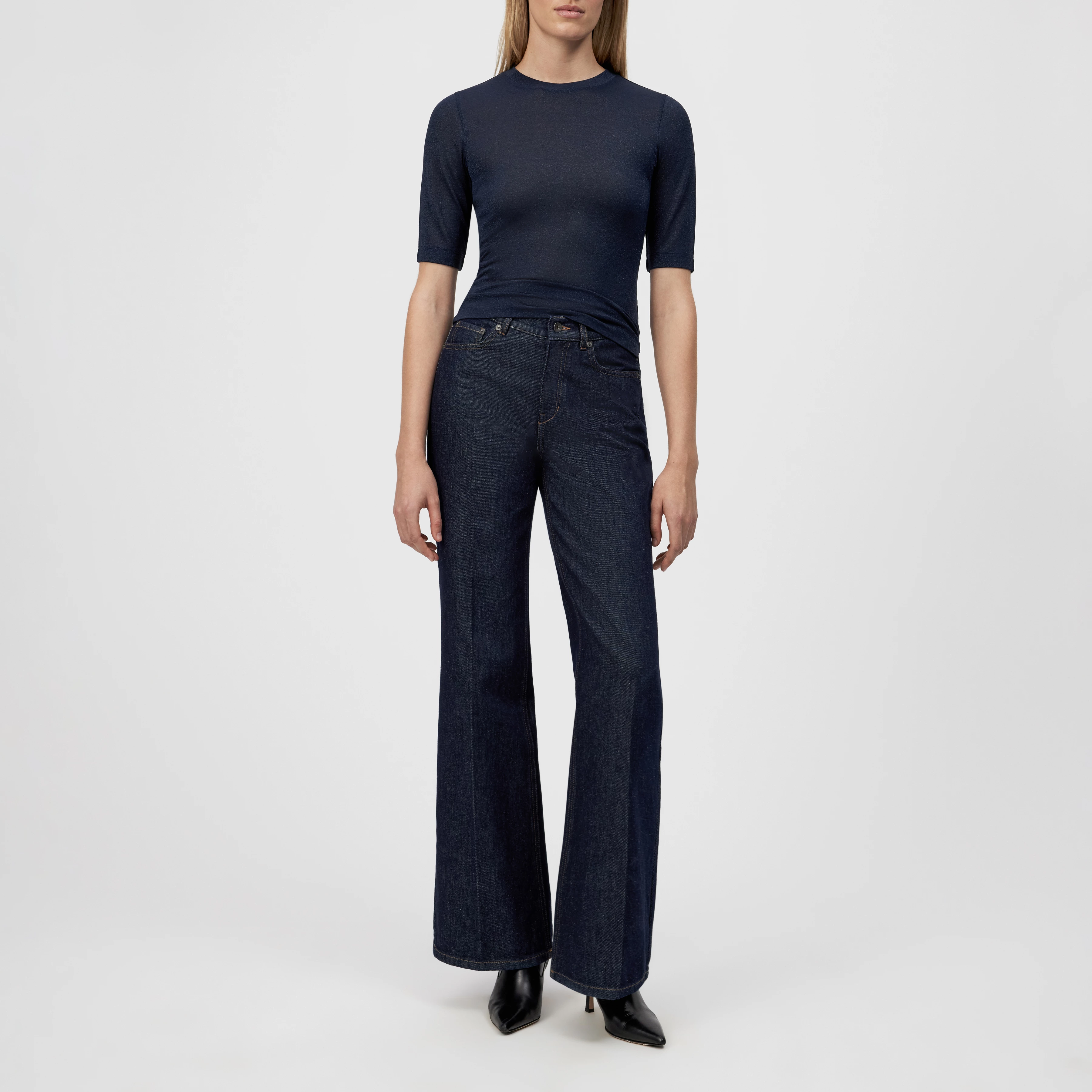 SELAY - Schmales Oberteil in Lurex-Jersey - Damen - blau - Ganzkörper-Frontansicht