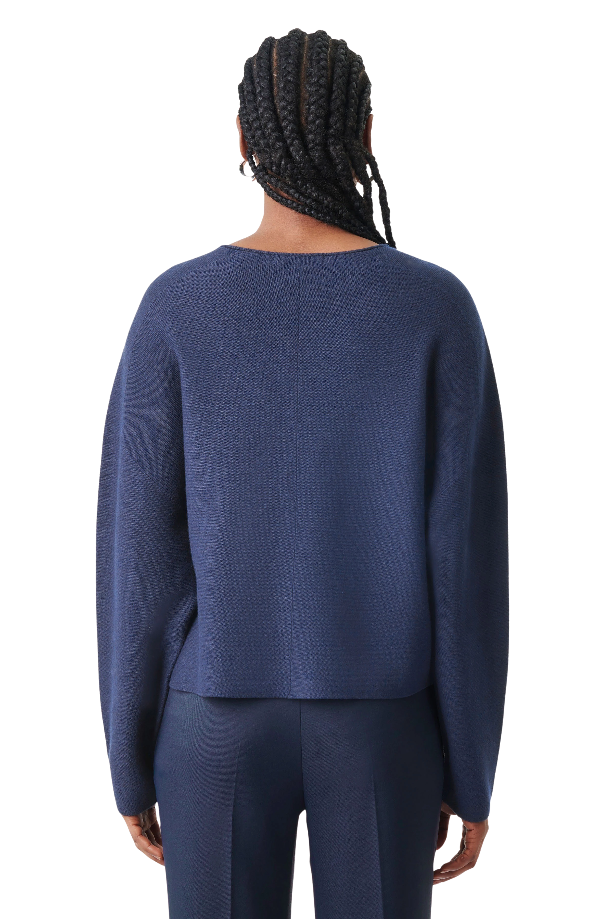 MEAMI - Vekürzter Egg-Shape Pullover in Baumwoll-Kaschmir - Damen - blau - Rückansicht