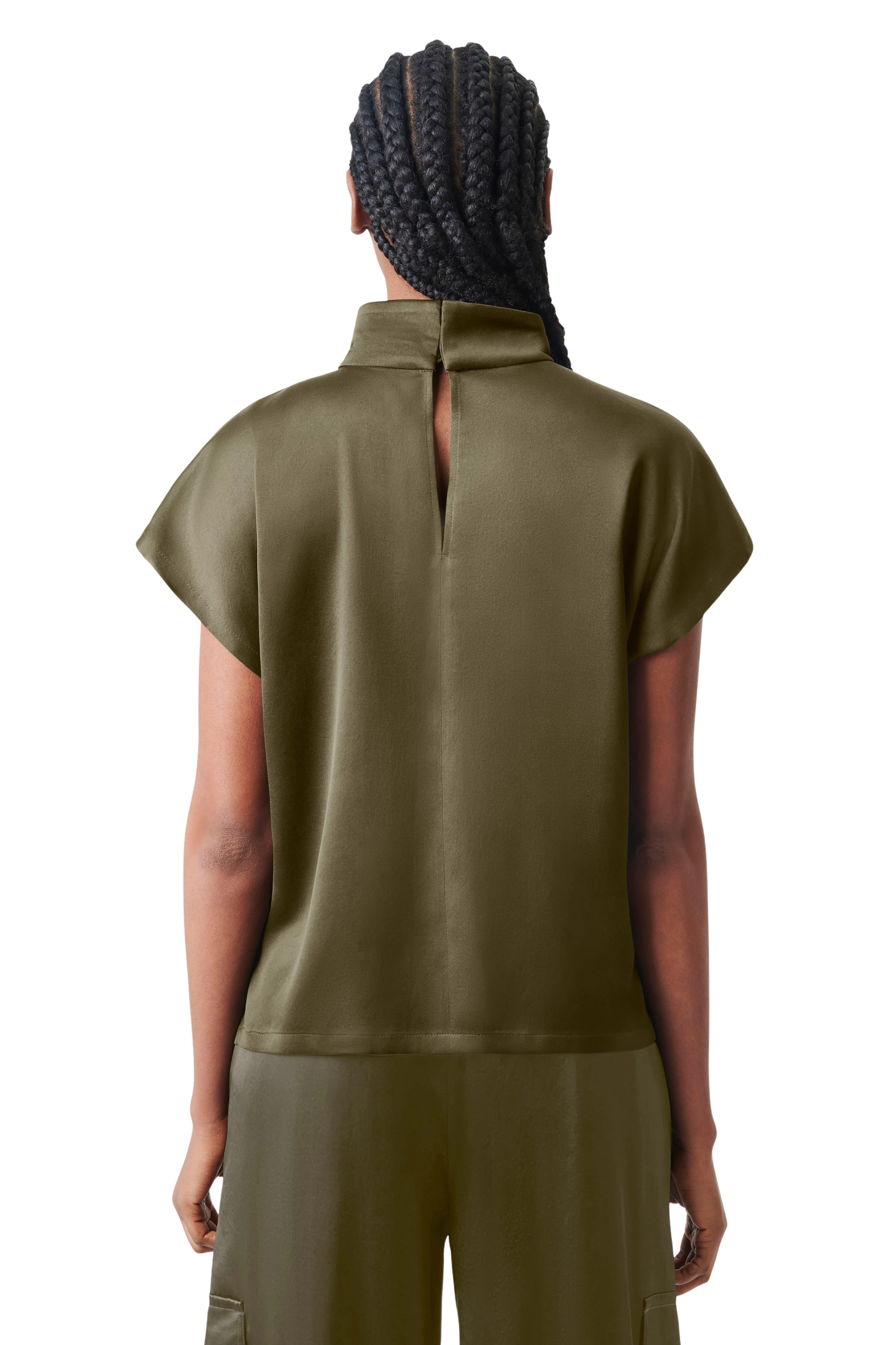 ALARIA_1 - shirt blouse with stand-up collar in satin - women - brown - Rückansicht