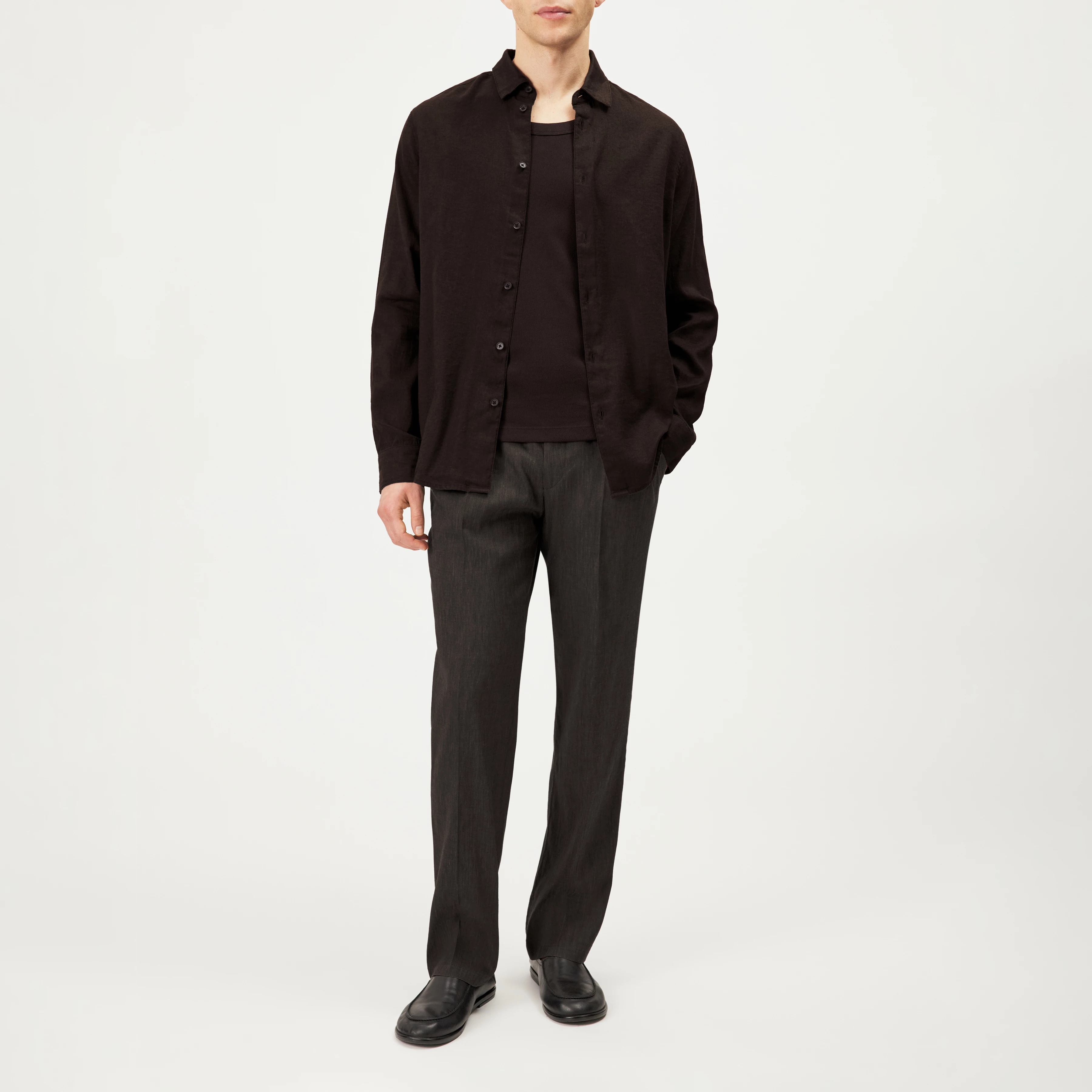 RAMIS - Regular Fit Hemd in Leinen-Baumwoll Mix - Herren - braun - Ganzkörper-Frontansicht