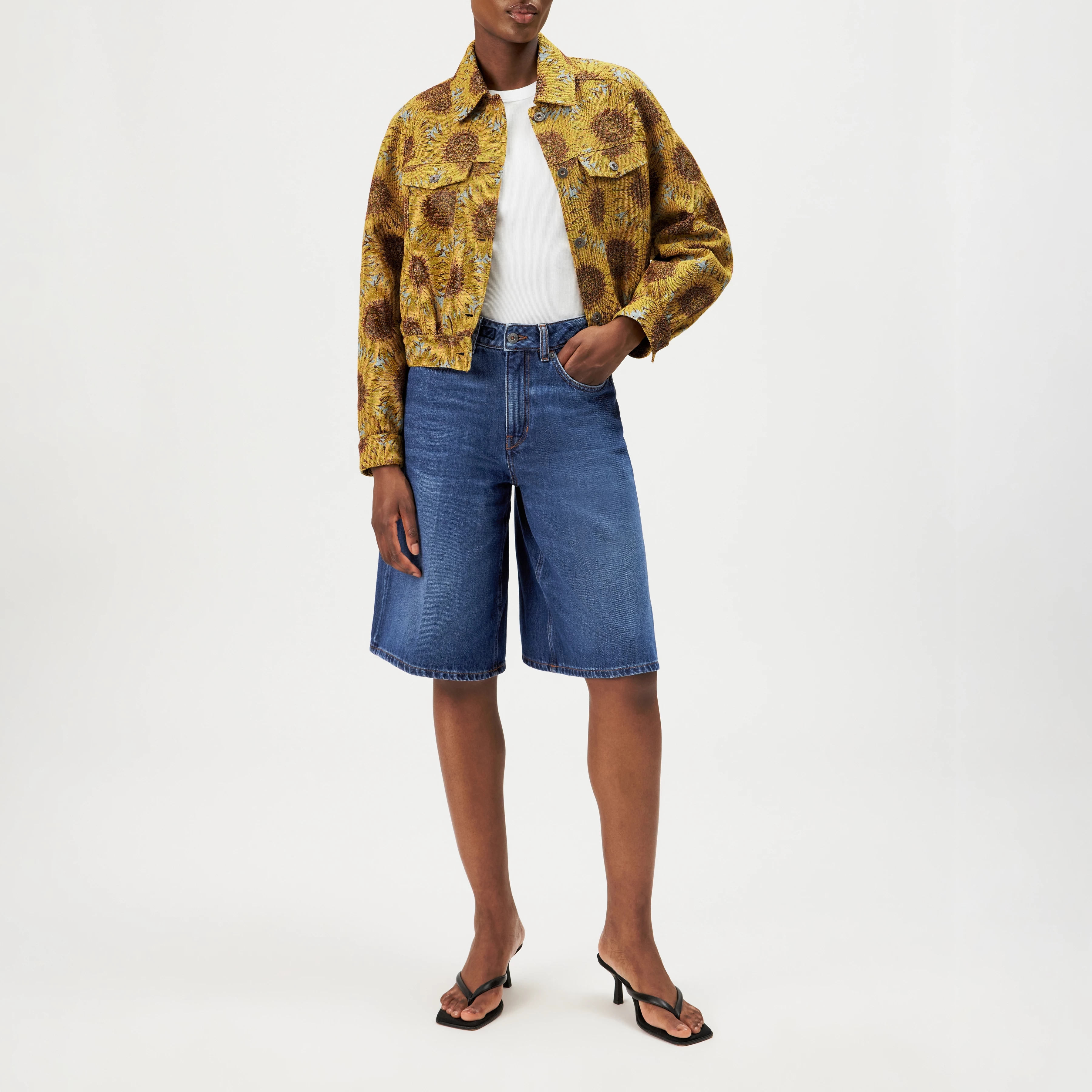 MARWICK - Relaxed fit jacquard jacket with sunflowers - women - yellow - Ganzkörper-Frontansicht