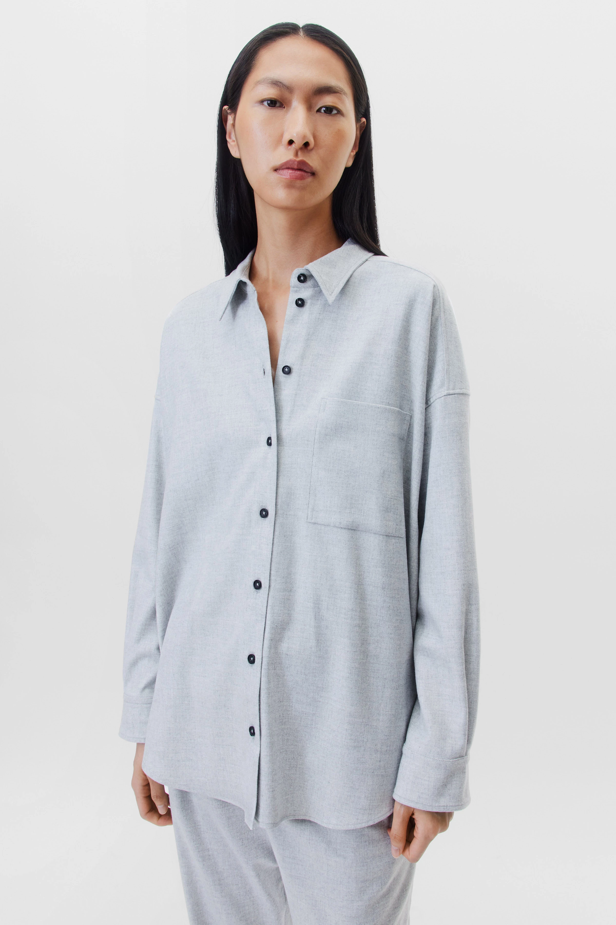 AAKE - Flanell Hemdbluse - Damen - grau - Frontansicht