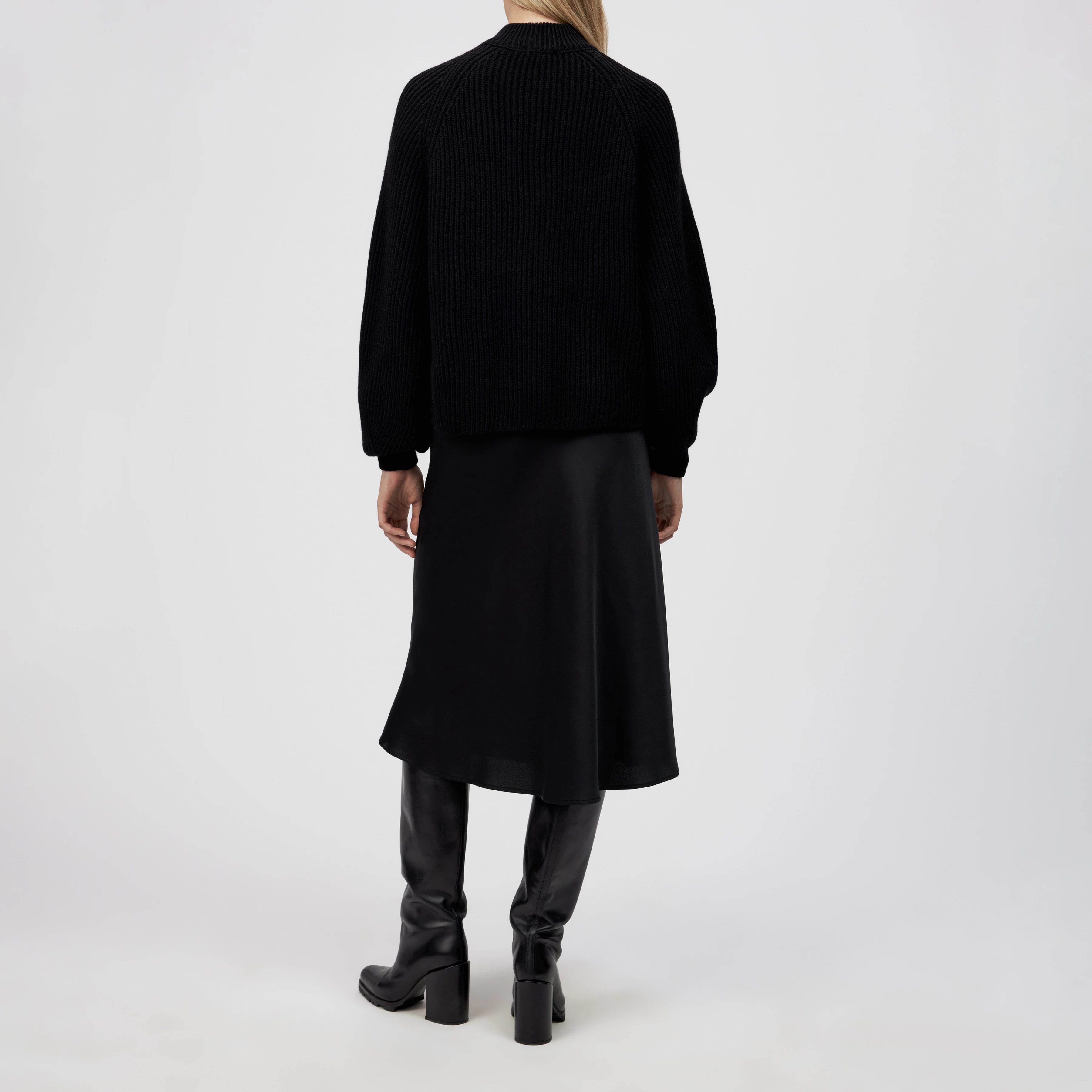 KIMONI - Jumper with balloon sleeves in wool and alpaca blend - women - Natural Aluminium - Rückansicht