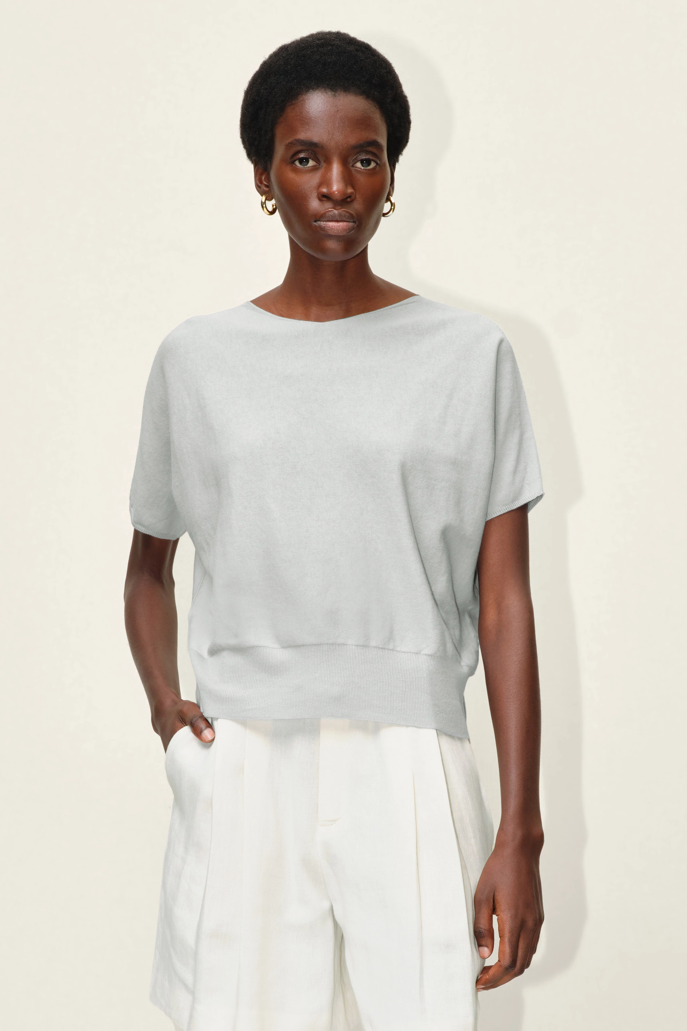 SOMELI - cotton crepe knit t-shirt - women - grey - Frontansicht