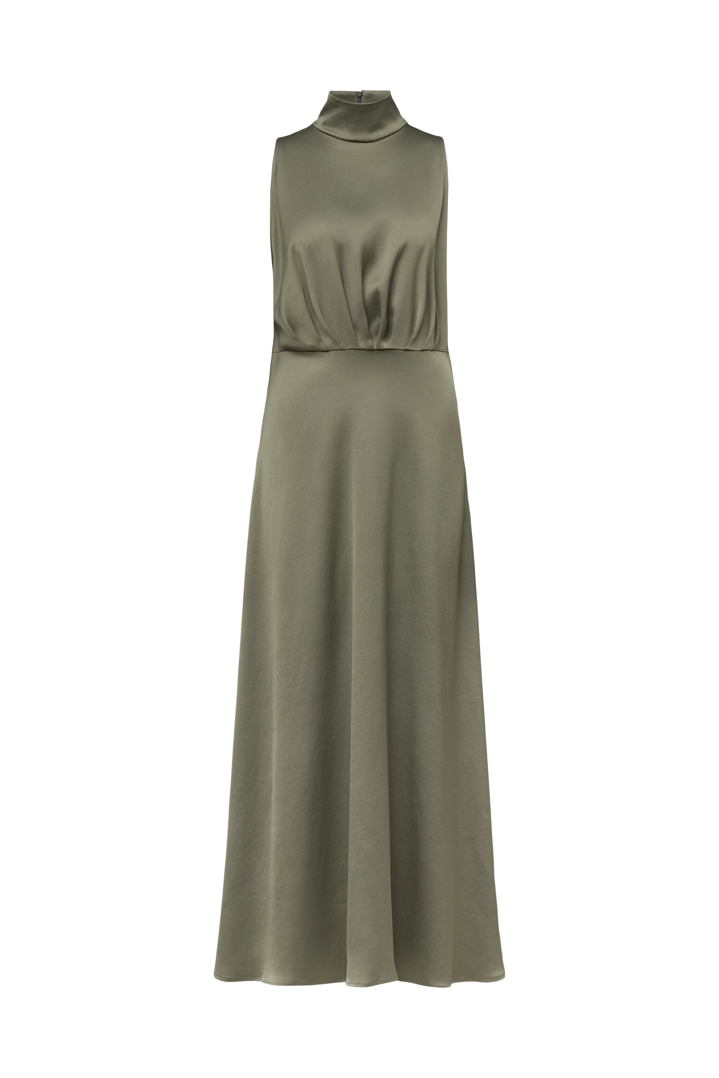 AMABEL - Satin maxi dress with stand-up collar - women - green - Freisteller Frontansicht
