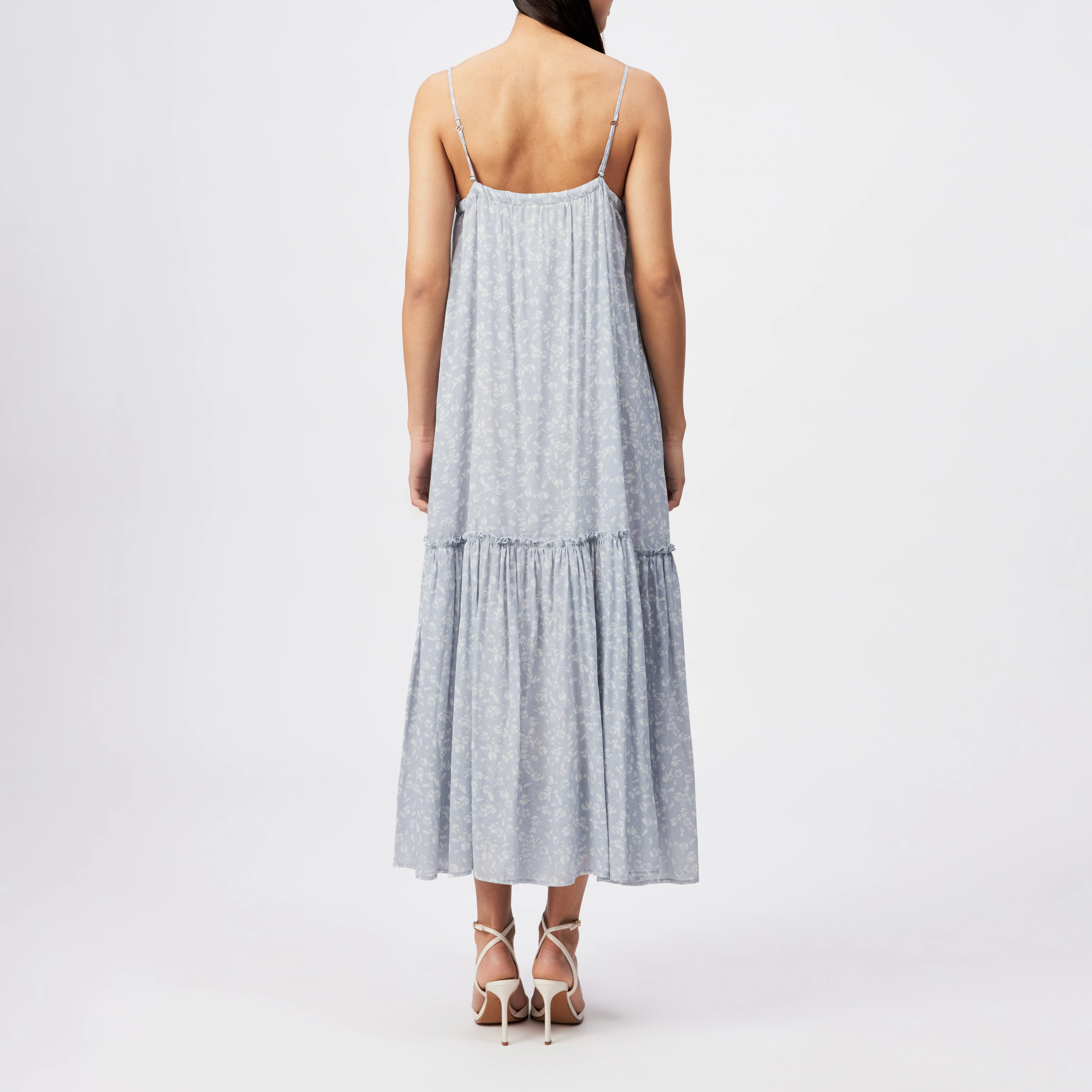 LYNORA - Cotton-viscose crêpe ruffle slip dress - women - blue - Rückansicht
