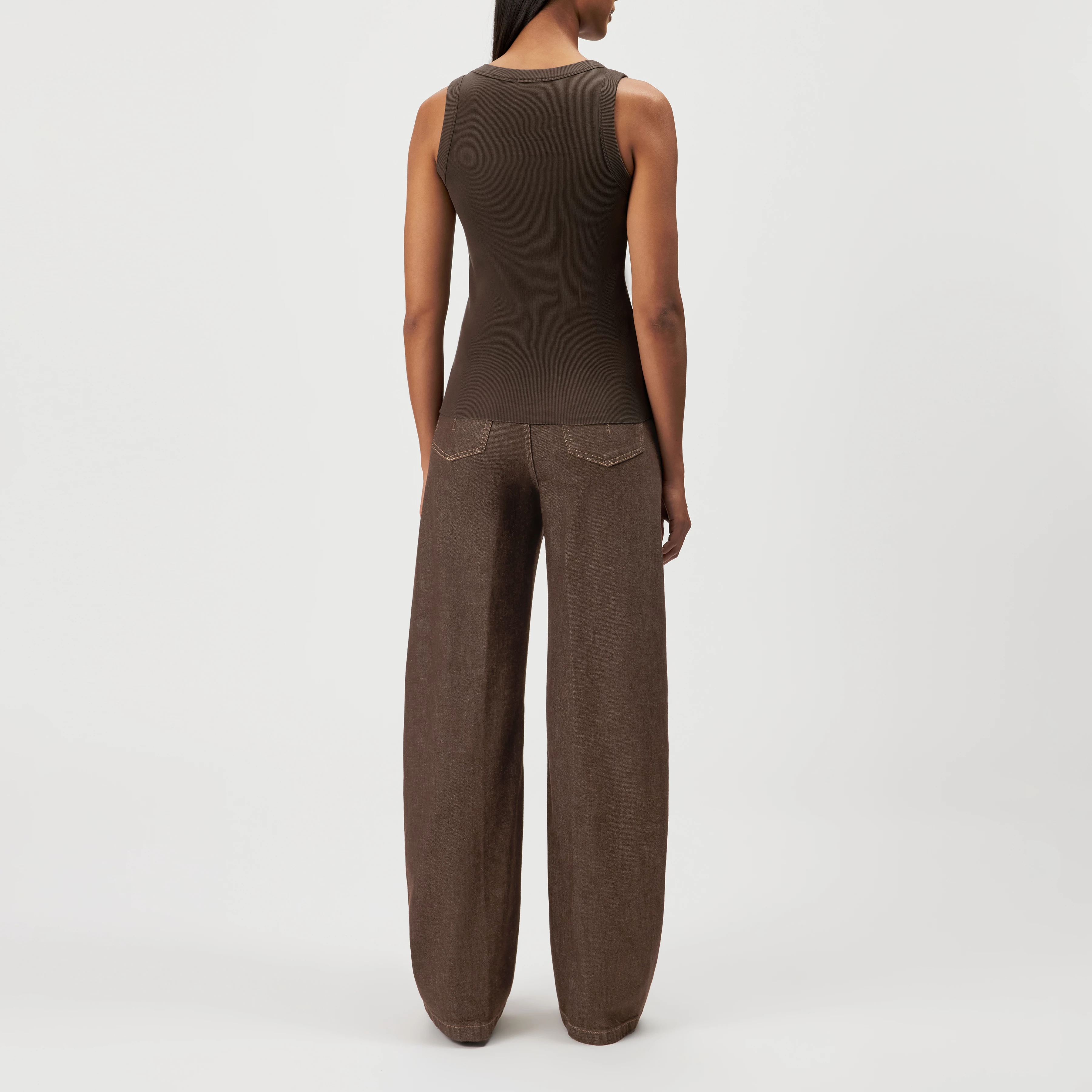 TAVIRA - Ribbed tank top with feminine round neckline - women - brown - Rückansicht