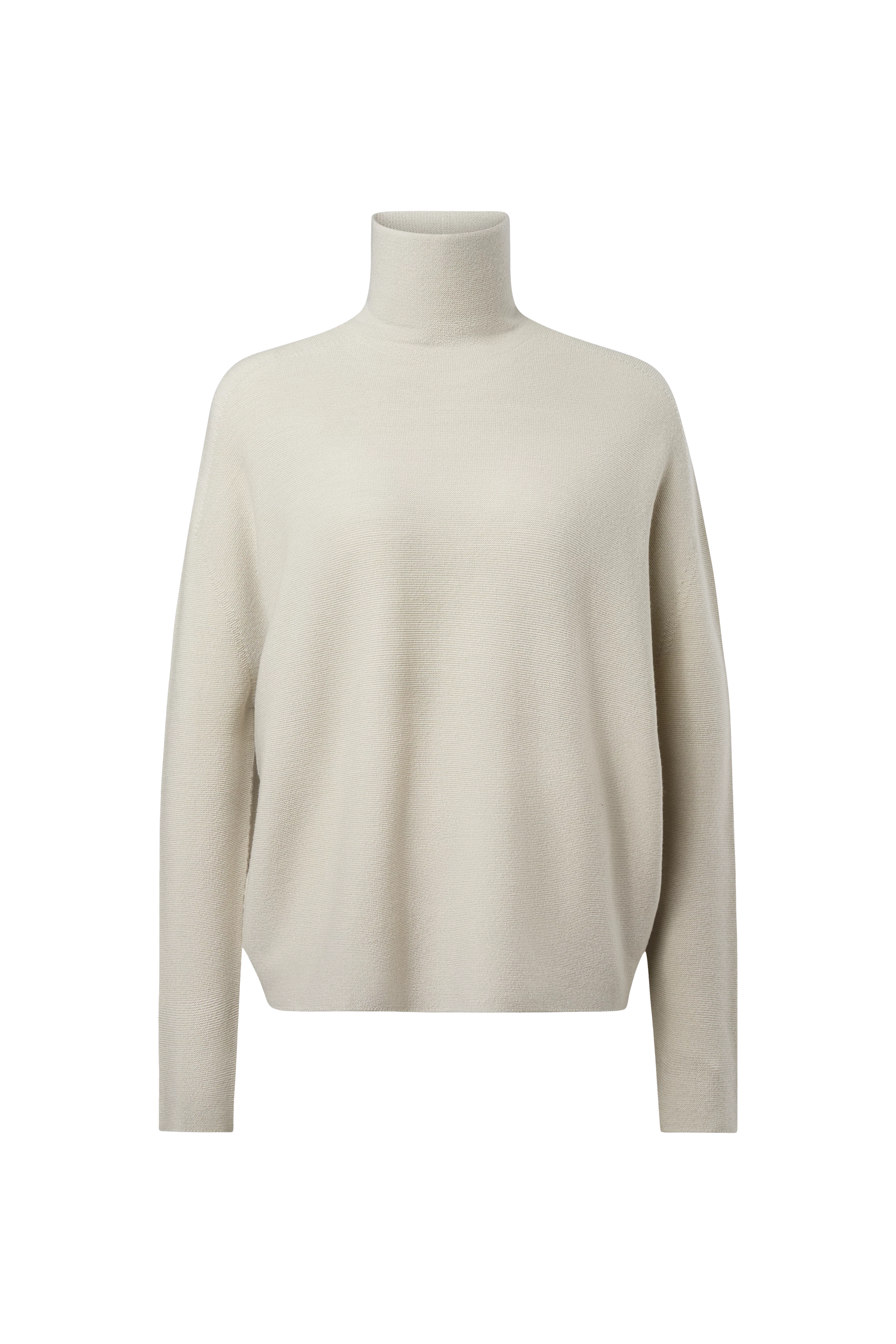 LIORA - Egg-shape turtleneck jumper in 100% merino wool - women - green - Freisteller Frontansicht