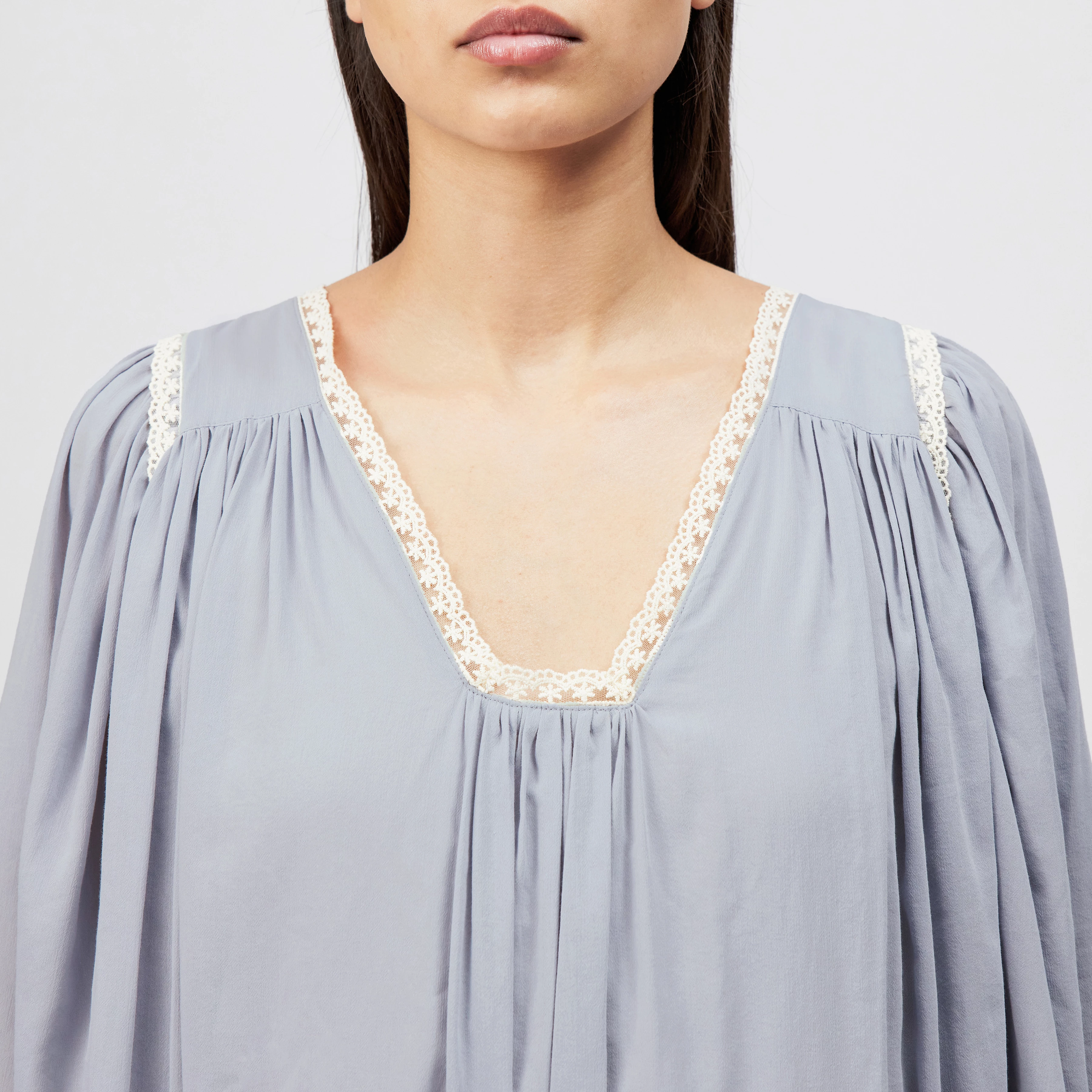 VAREEN - Cotton-blend babydoll tunic dress - women - blue - Detailansicht am Model
