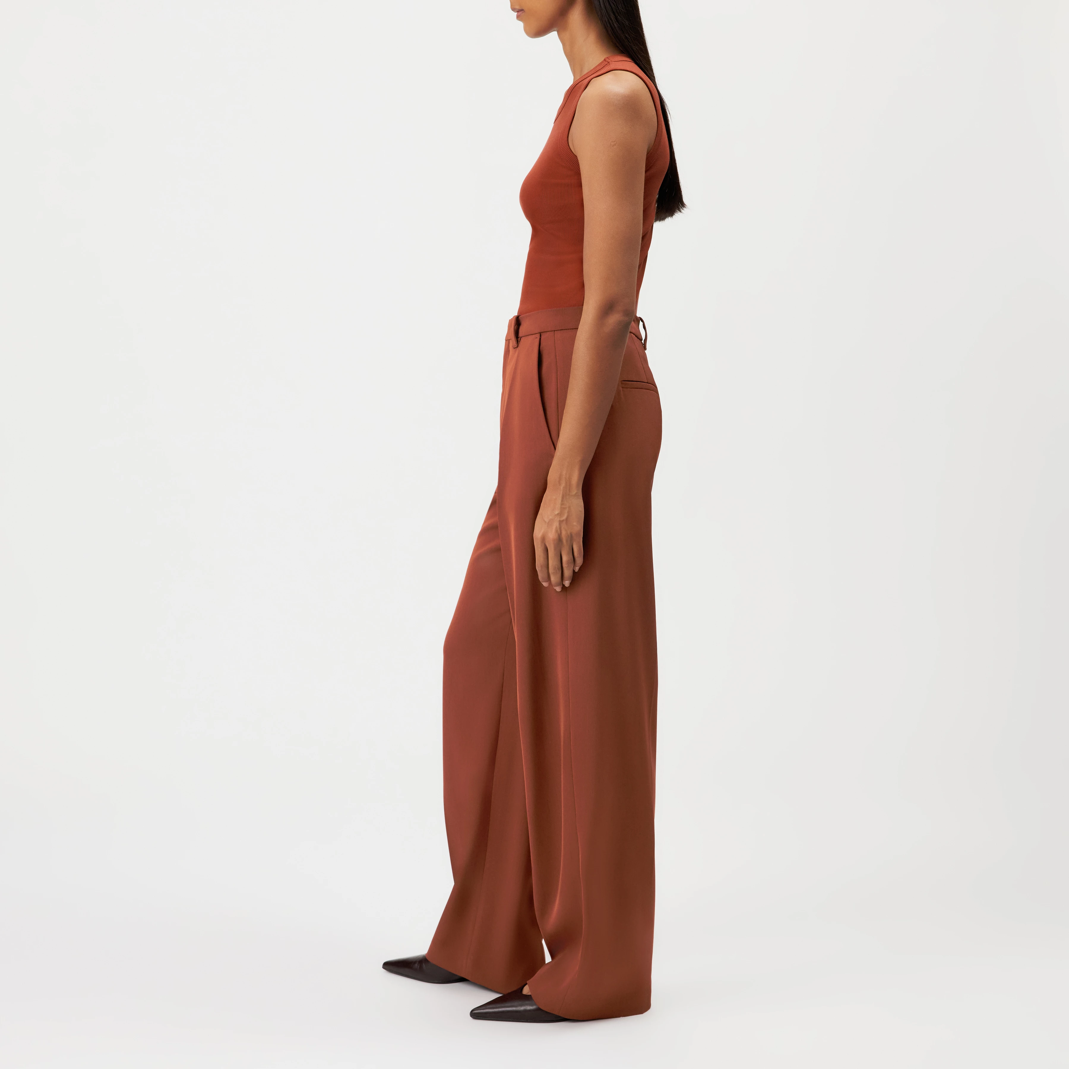 OLINA - Cotton ribbed crew neck tank top - women - red - Seitenansicht
