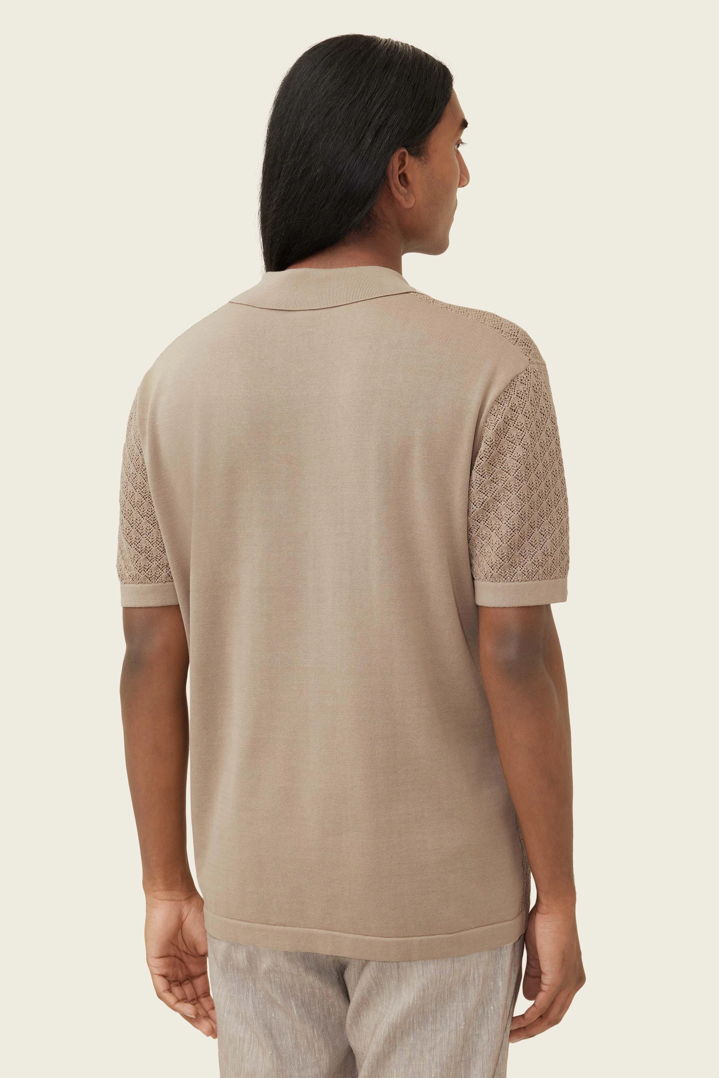 RAY - Knitted shirt with Cuban collar - men - brown - Rückansicht