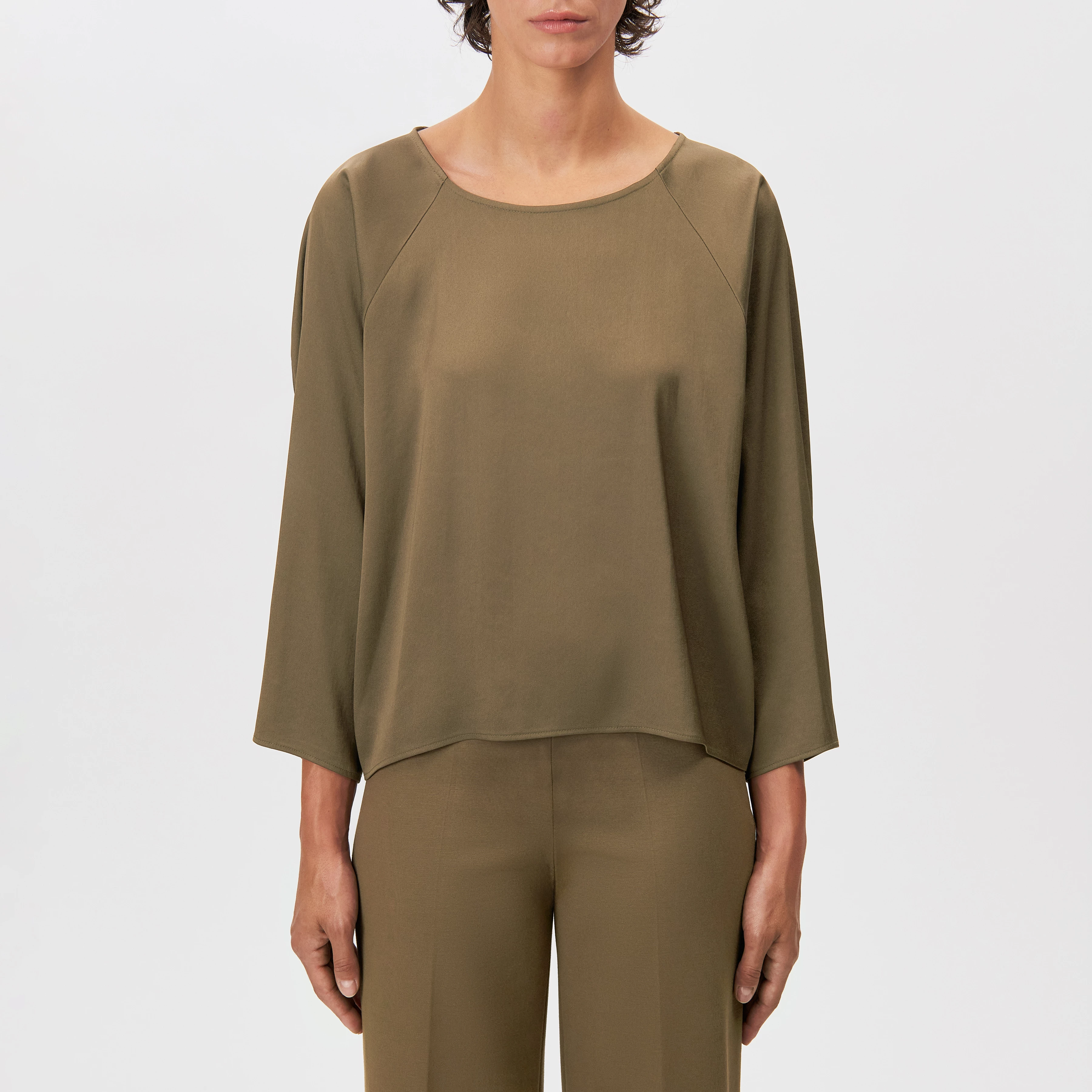 NIALINI - T-shirt blouse in satin - women - green - Frontansicht