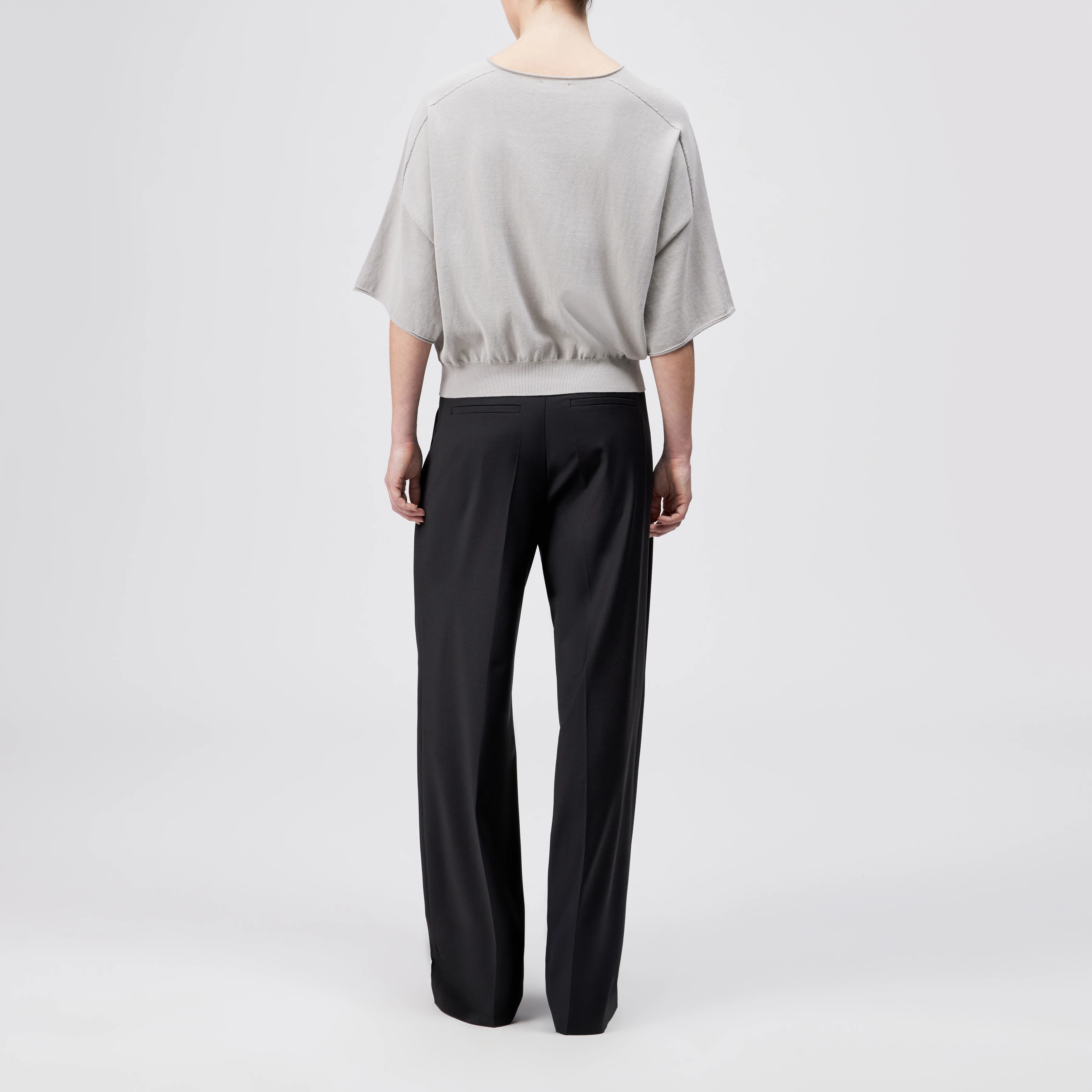 DILARY - Casual gebreid T-shirt in crêpe katoen - dames - grijs - Rückansicht