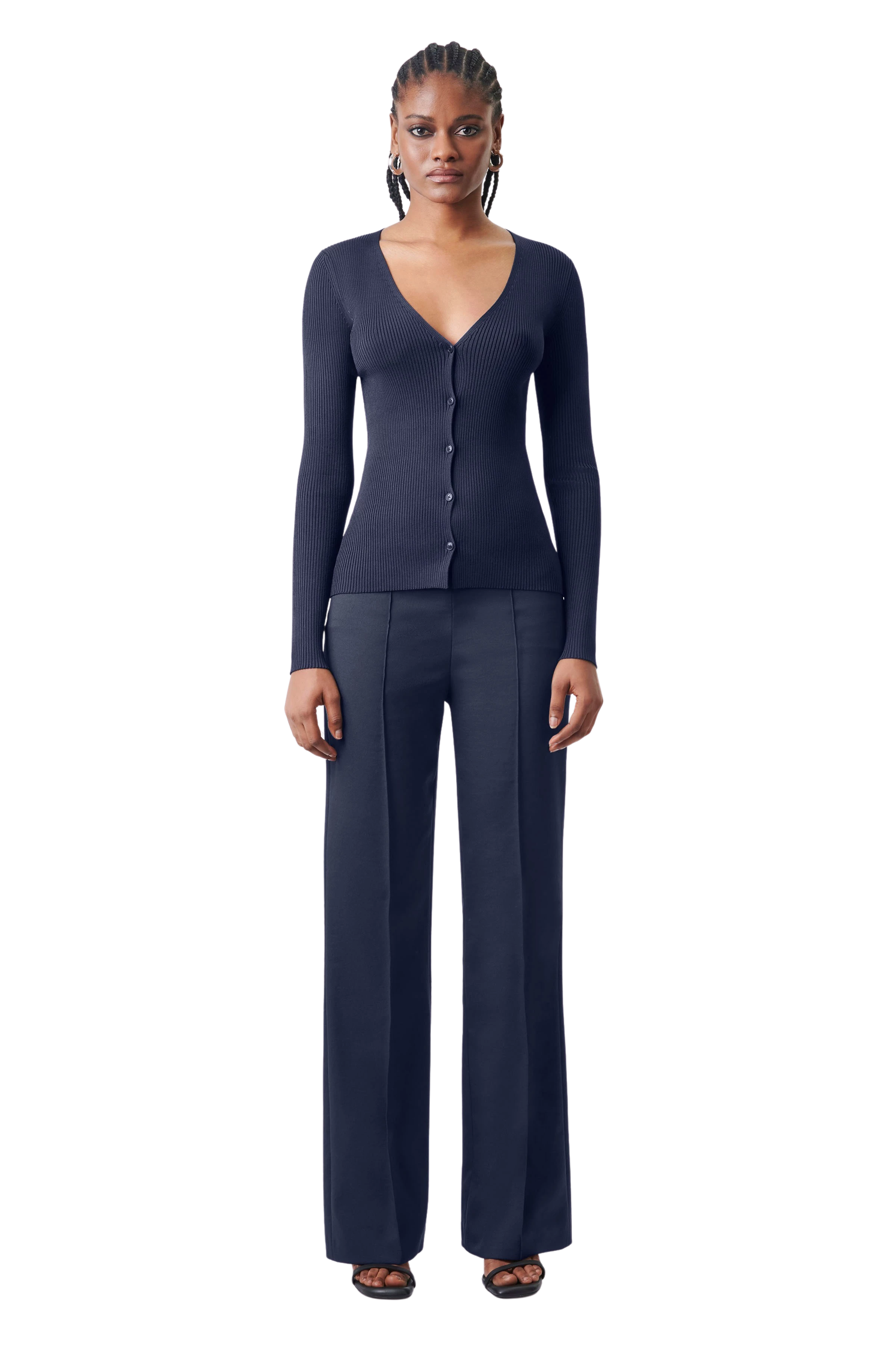 ANIELY - Ribbed cardigan in acetate mix - women - blue - Ganzkörper-Frontansicht