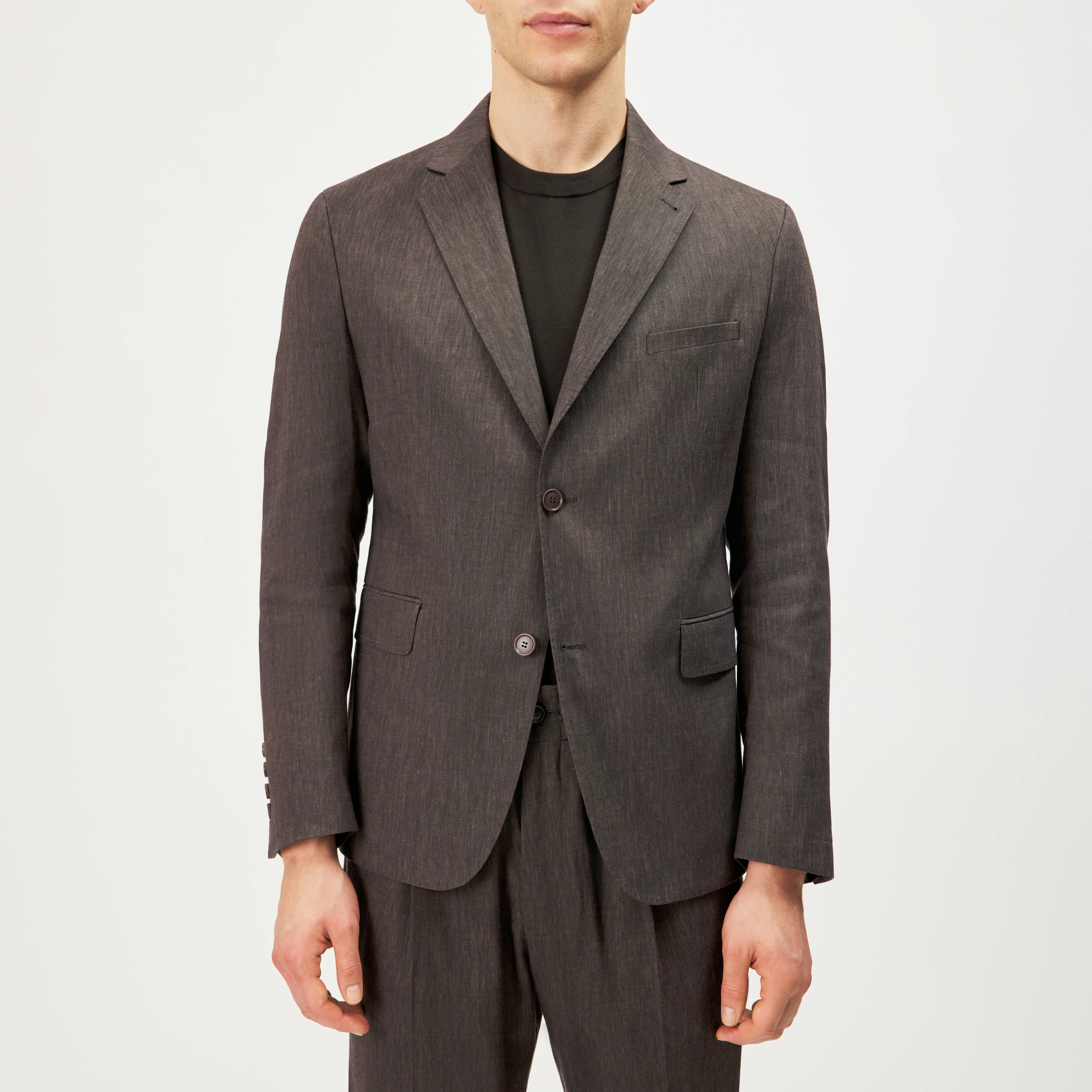 YAMES - Enkeltradet blazer i hørblanding - men - brun - Frontansicht