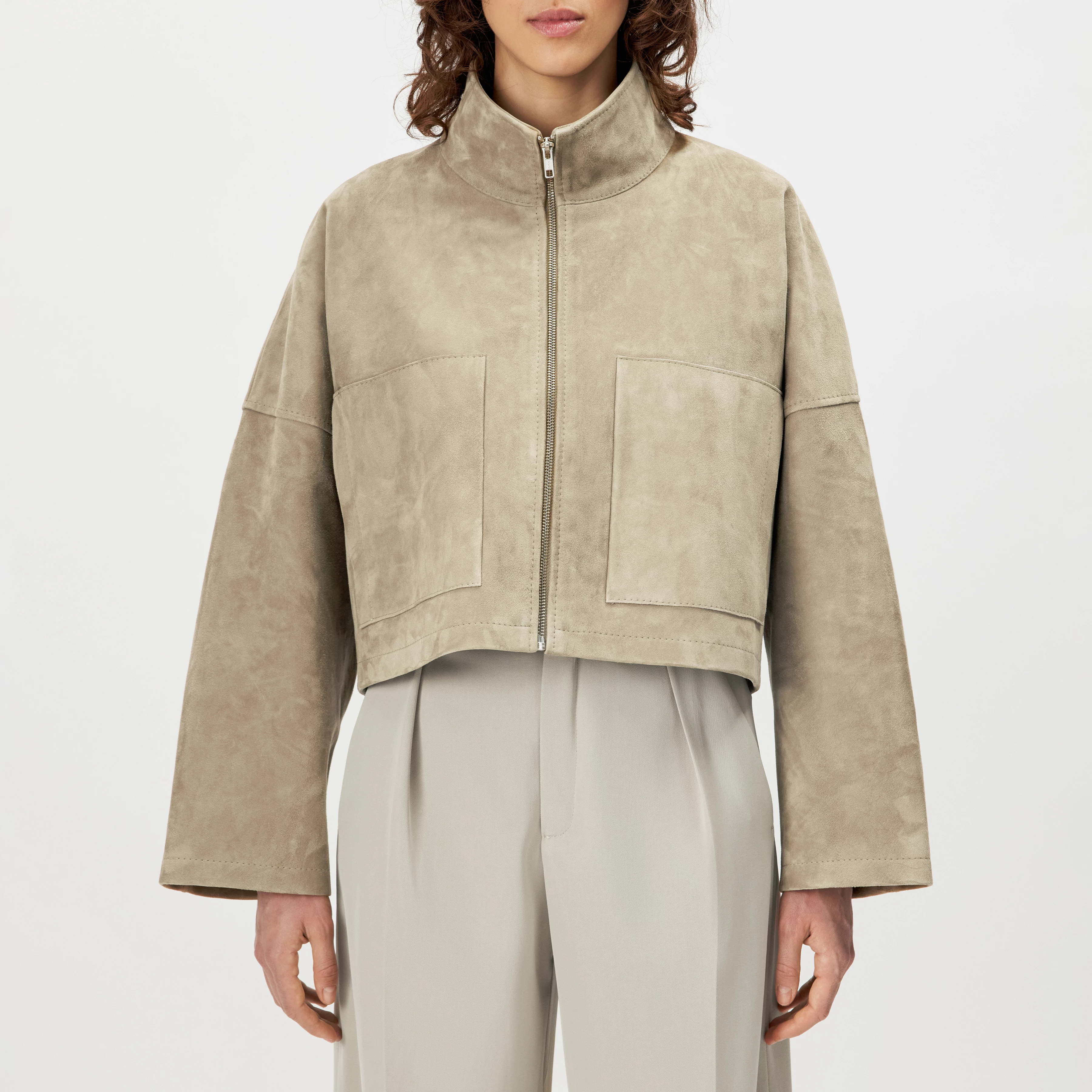 ELSTOW_1 - Oversized jacket in pure goatskin leather - women - beige - Frontansicht