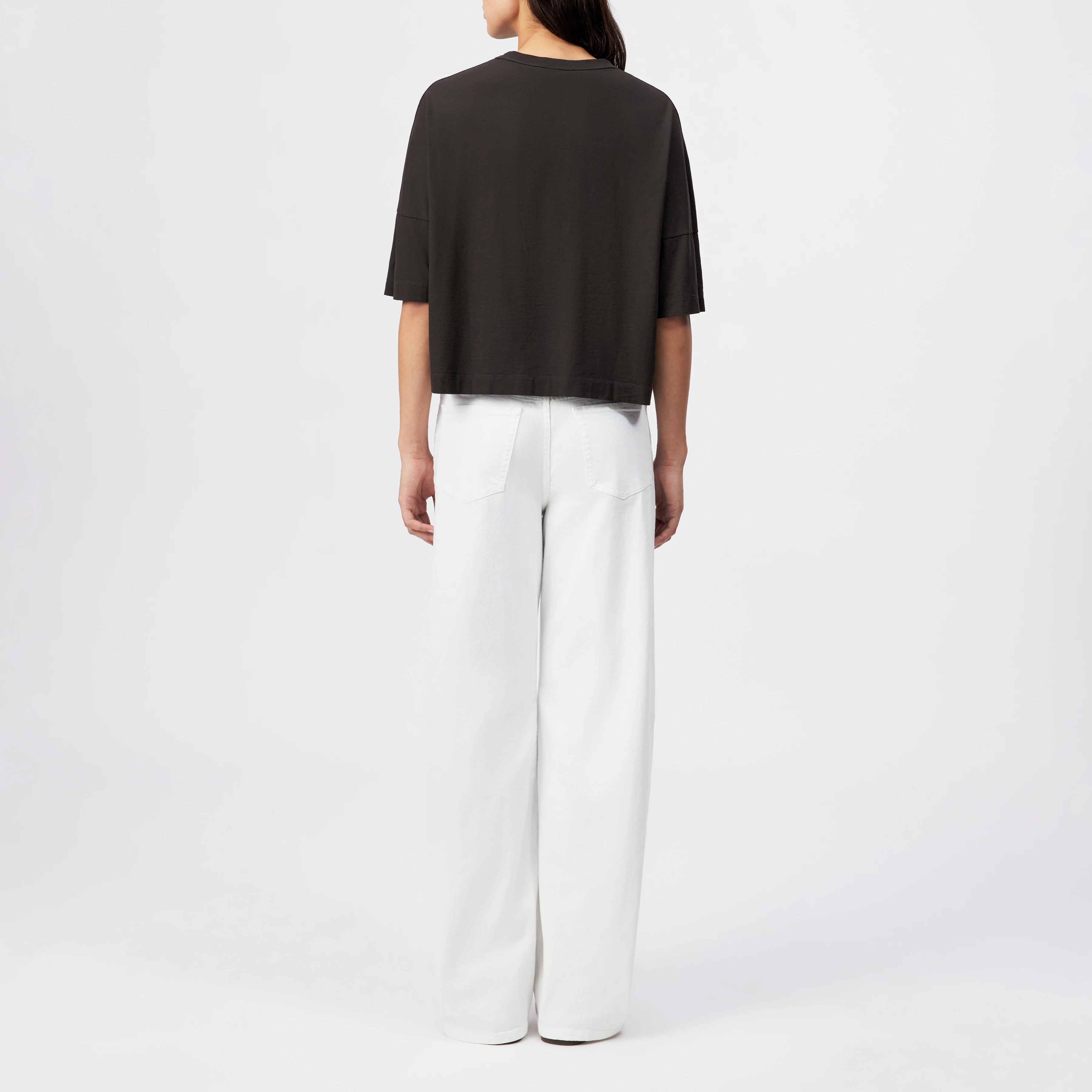 KUSIA - Casual cotton crepe T-shirt - women - brown - Rückansicht