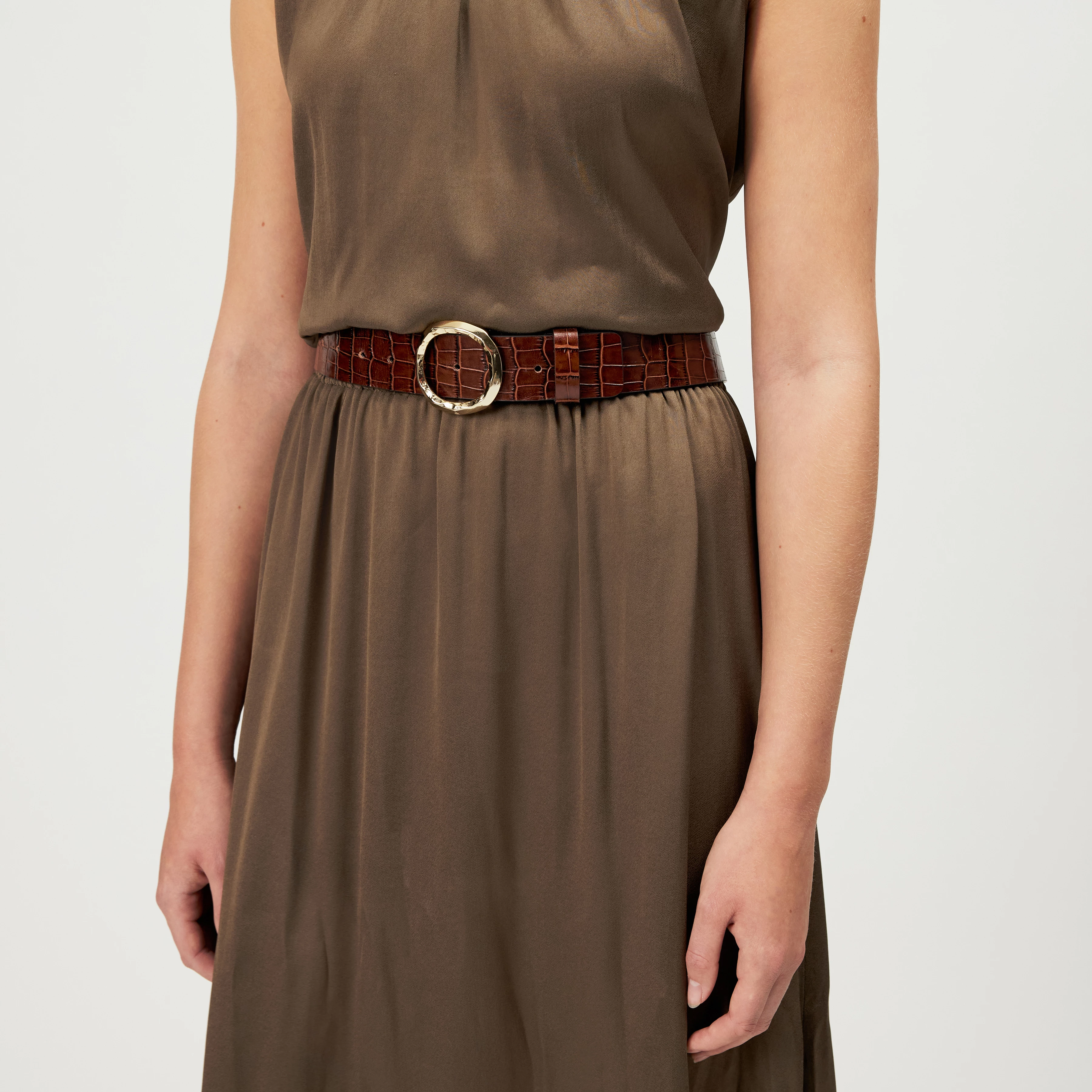AMAEL - Pure leather belt with gold buckle - unisex - brown - Frontansicht