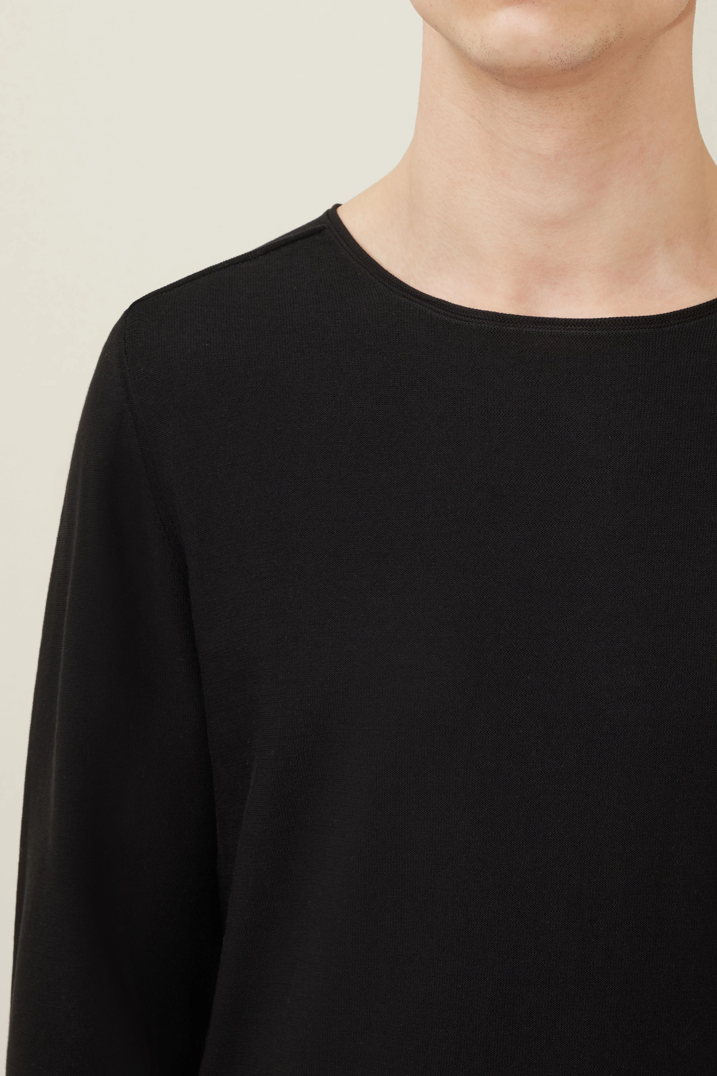 RIK - Pullover mit rollenden Kanten aus reiner Baumwolle - Herren - schwarz - Seitenansicht