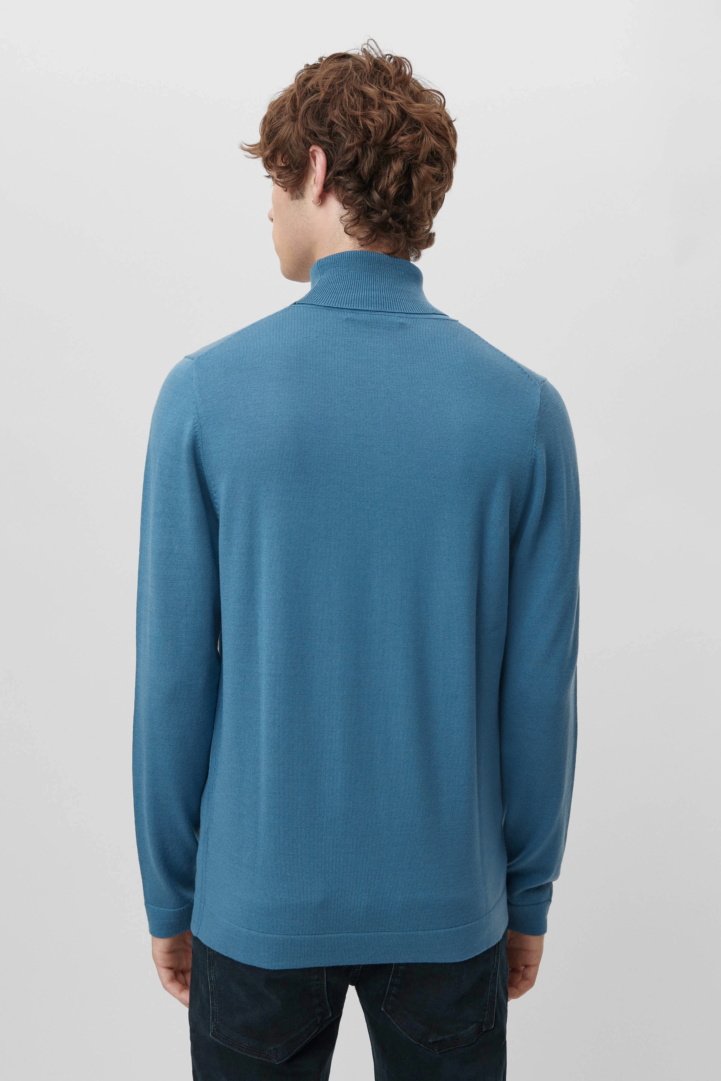 JOEY - Turtleneck jumper in merino wool - men - blue - Rückansicht