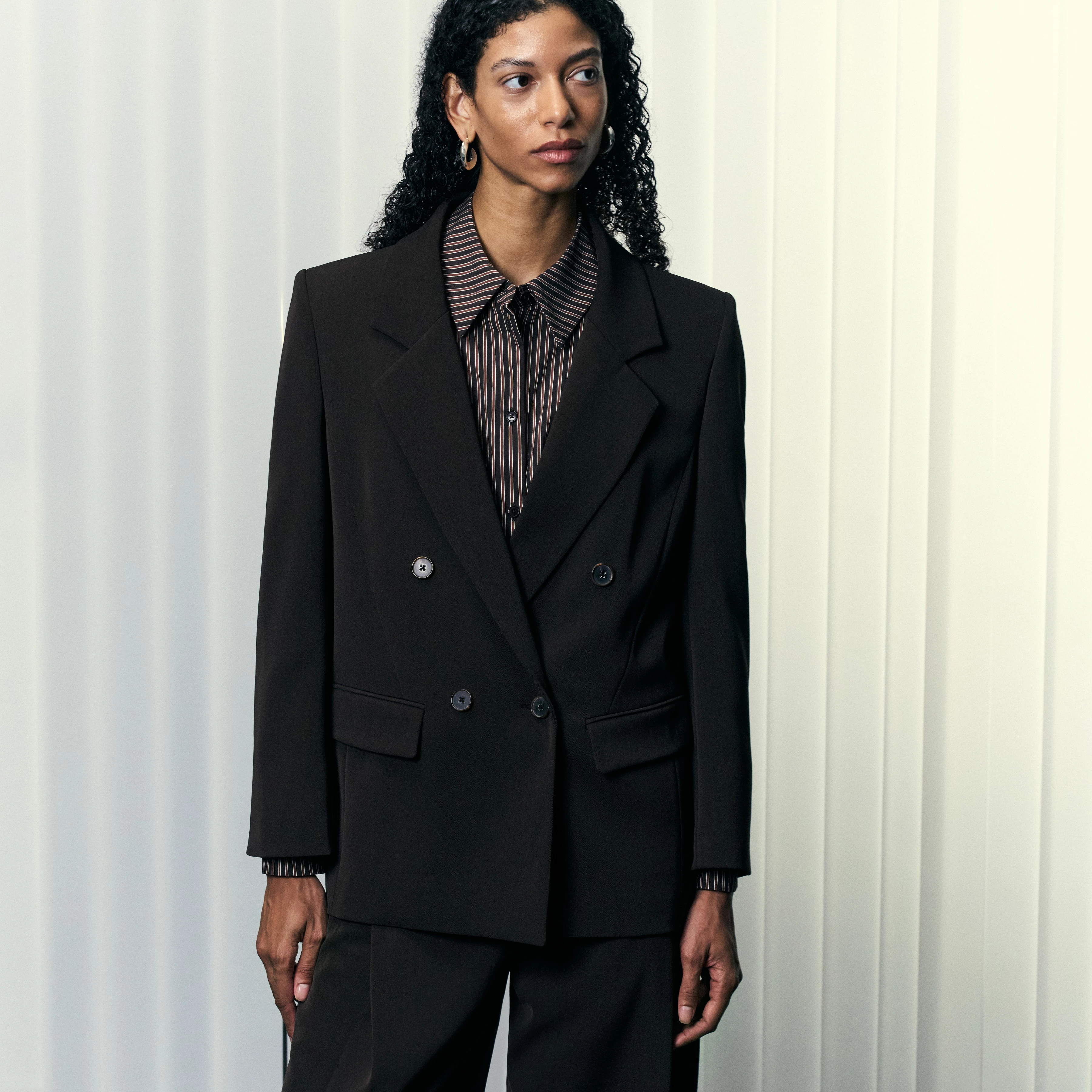 HADLOW - Double-breasted twill blazer with lapels - women - brown