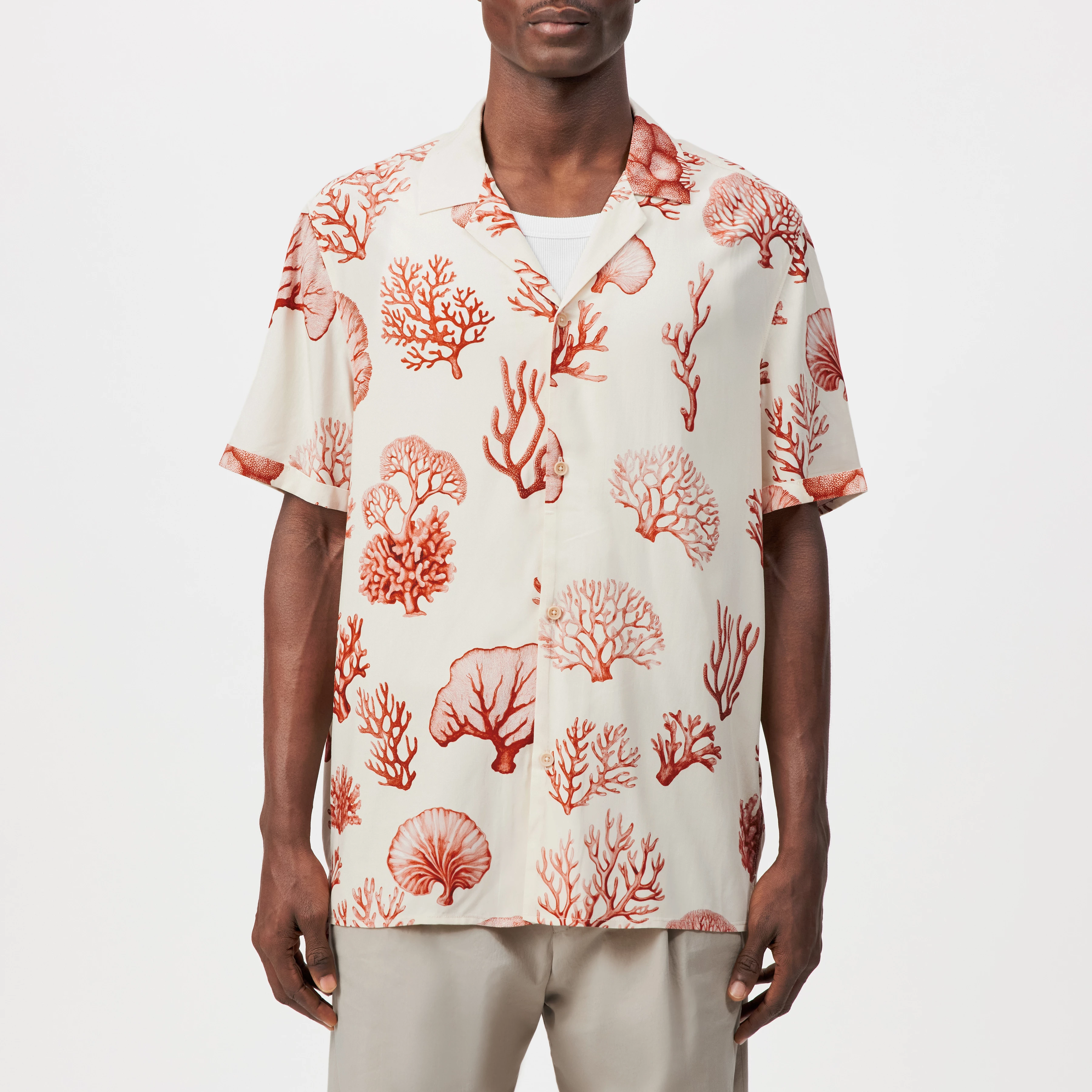 BIJAN_2 - Casual short-sleeve shirt with coral print - men - orange - Frontansicht
