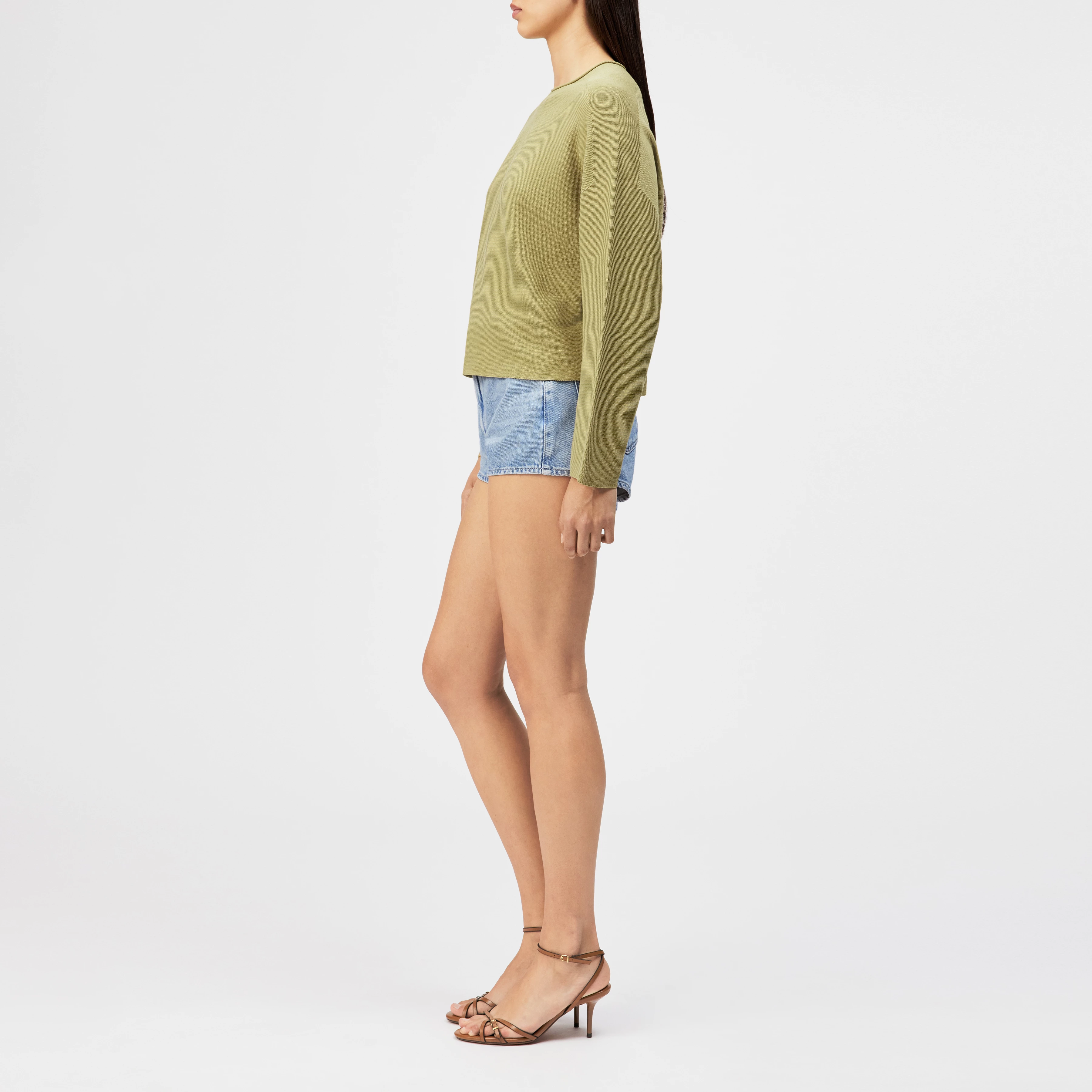 MEAMI - Cropped egg-shape pullover in pure cotton - women - brown - Seitenansicht