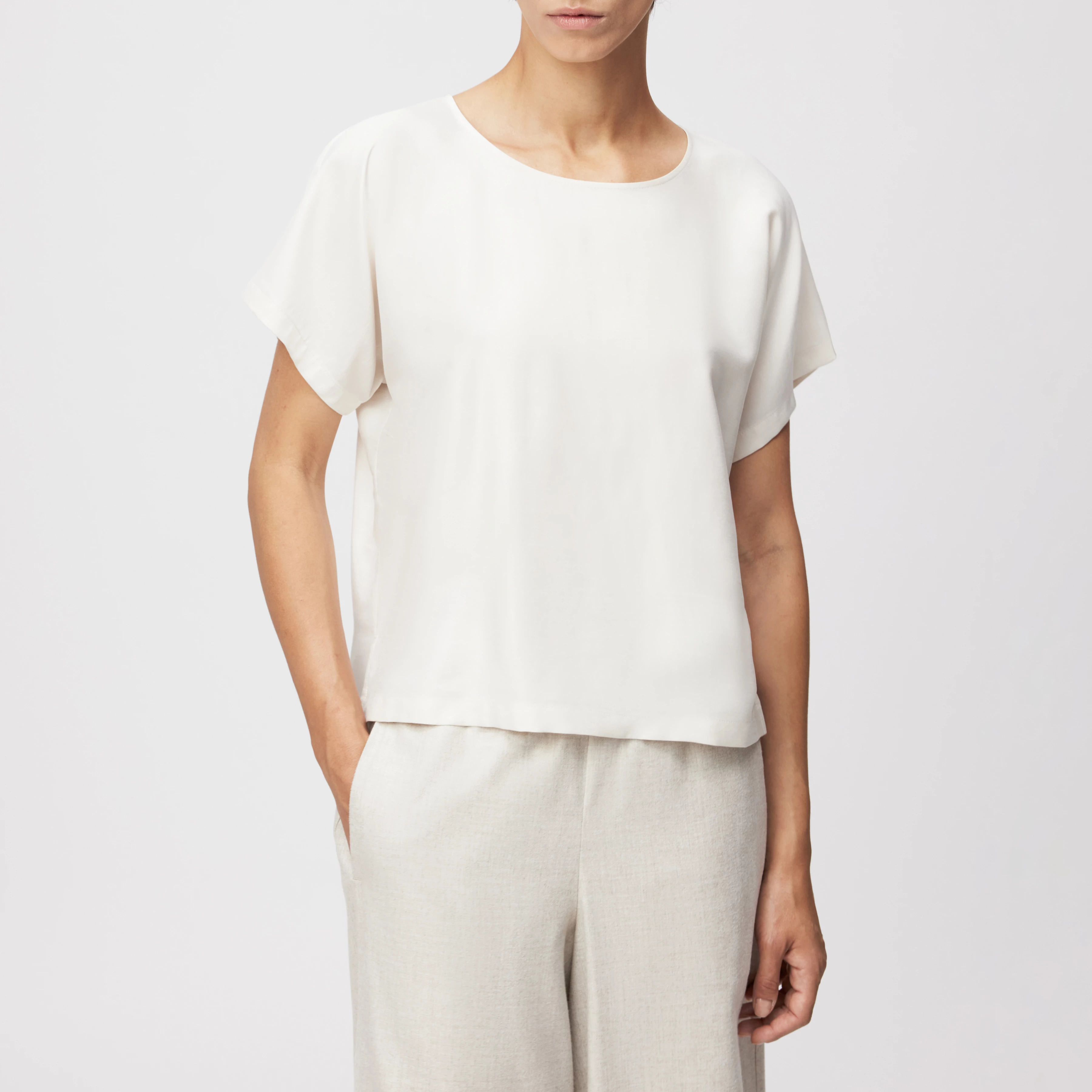 CORAMY - Casual shirt blouse in cupro cotton blend - women - off white - Frontansicht